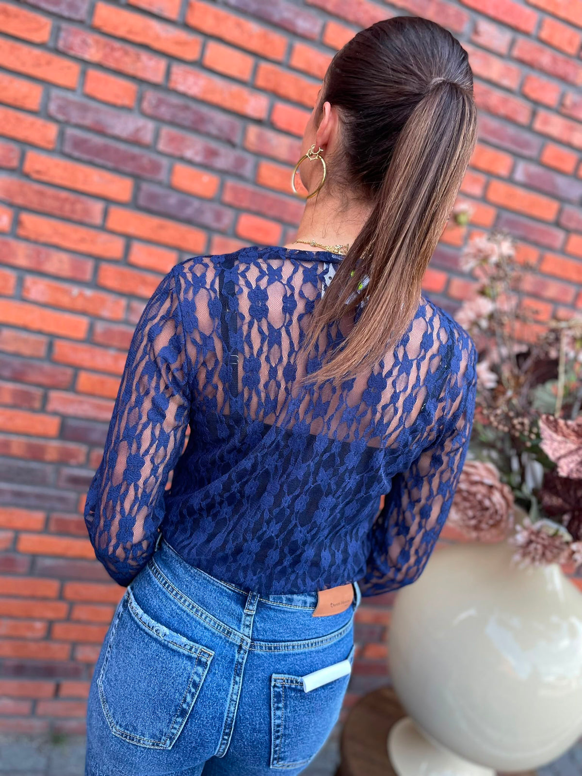 Top Jave kanten top donkerblauw