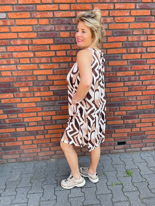 Halterjurk Print bruin