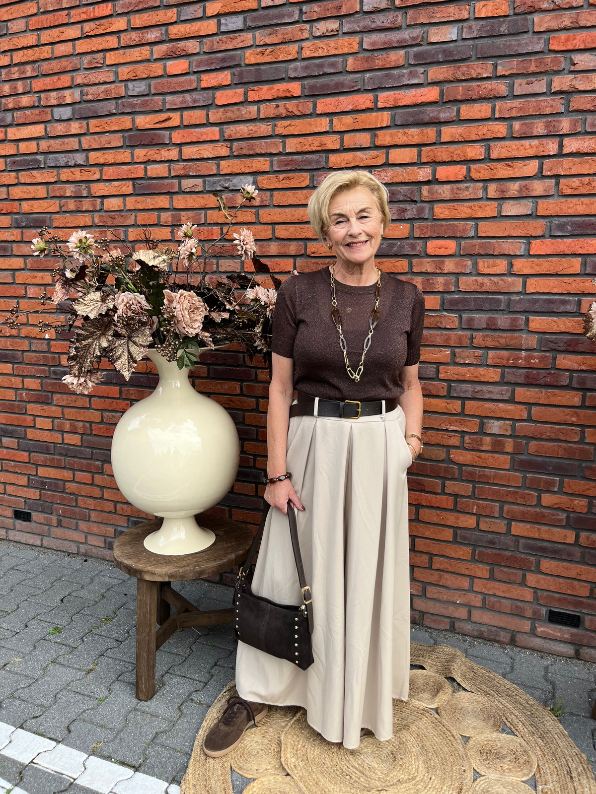 Pantalon wijd beige