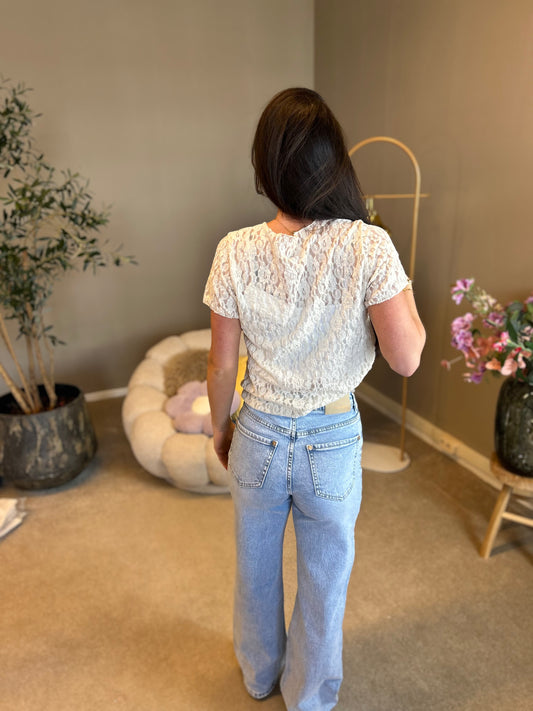 Top Petie korte mouw beige