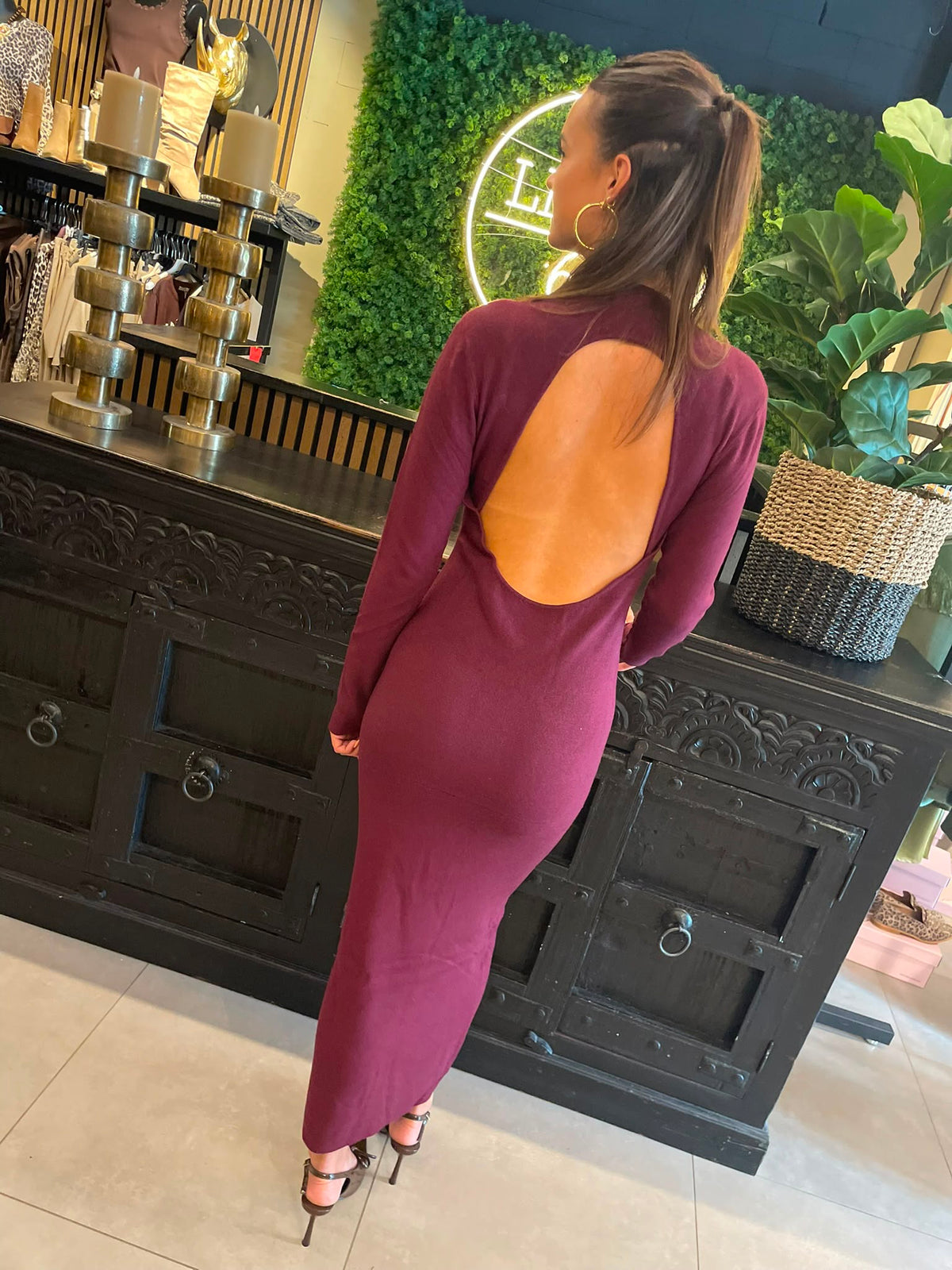 Jurk bordeaux lang