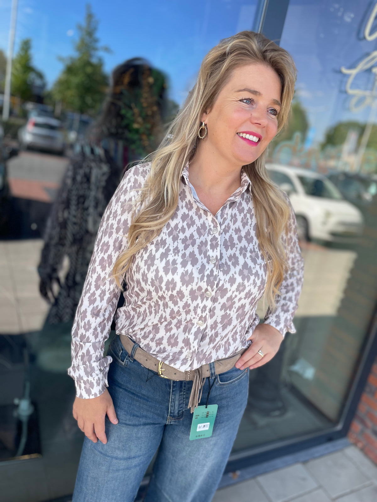 Angelle milan blouse panter beige