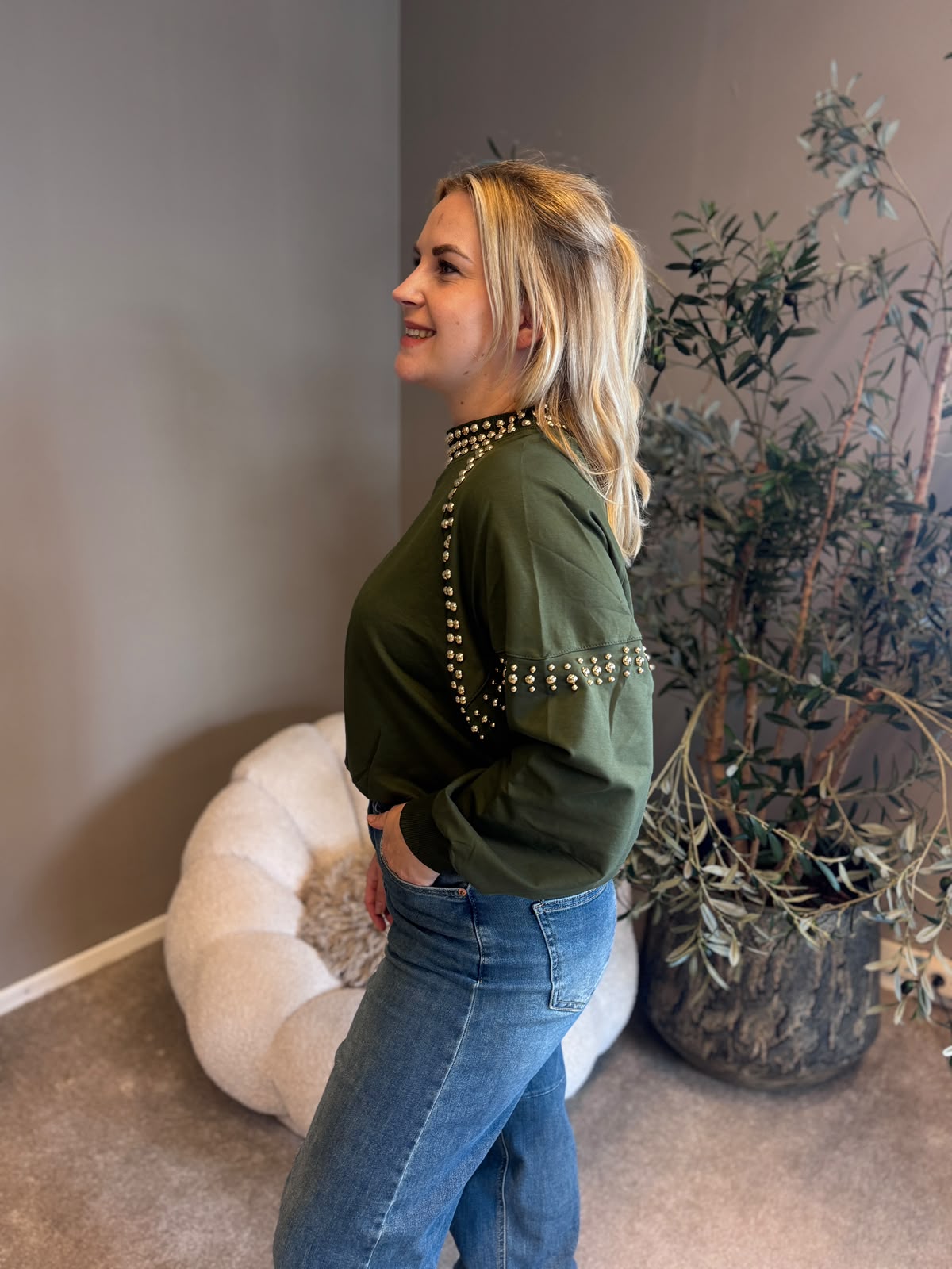 Trui studs luxe groen