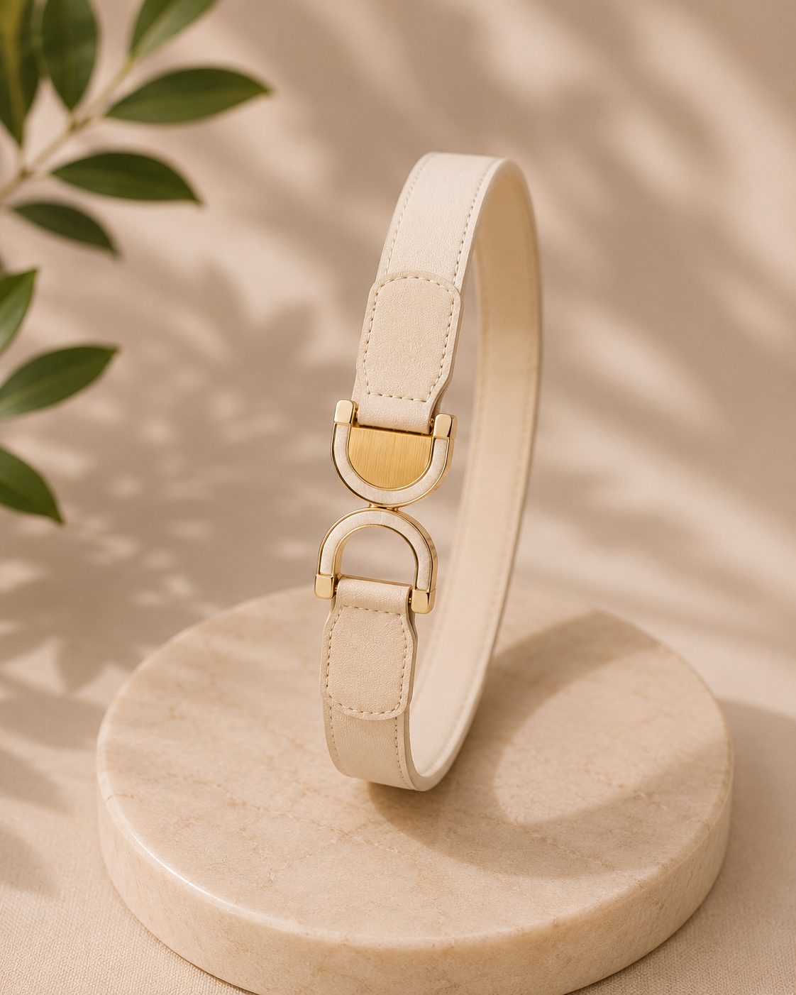 Elastische beige riem met dubbele D