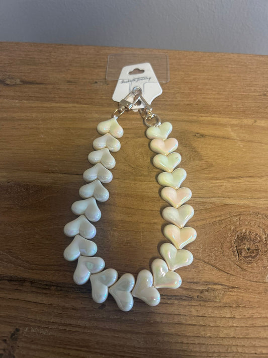 Telefoonkoord hartjes beige