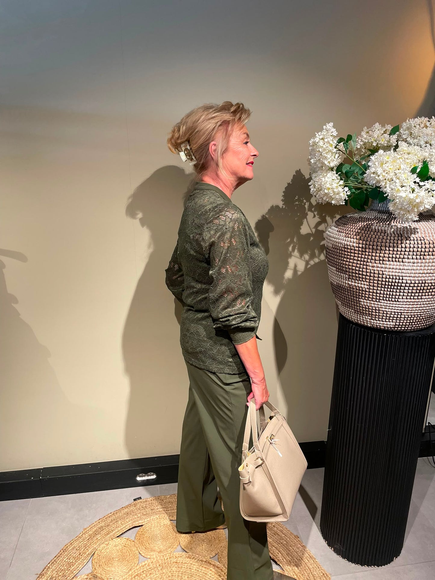 Triple Nine - Blouse lace met gouden knopen olive BLS5946