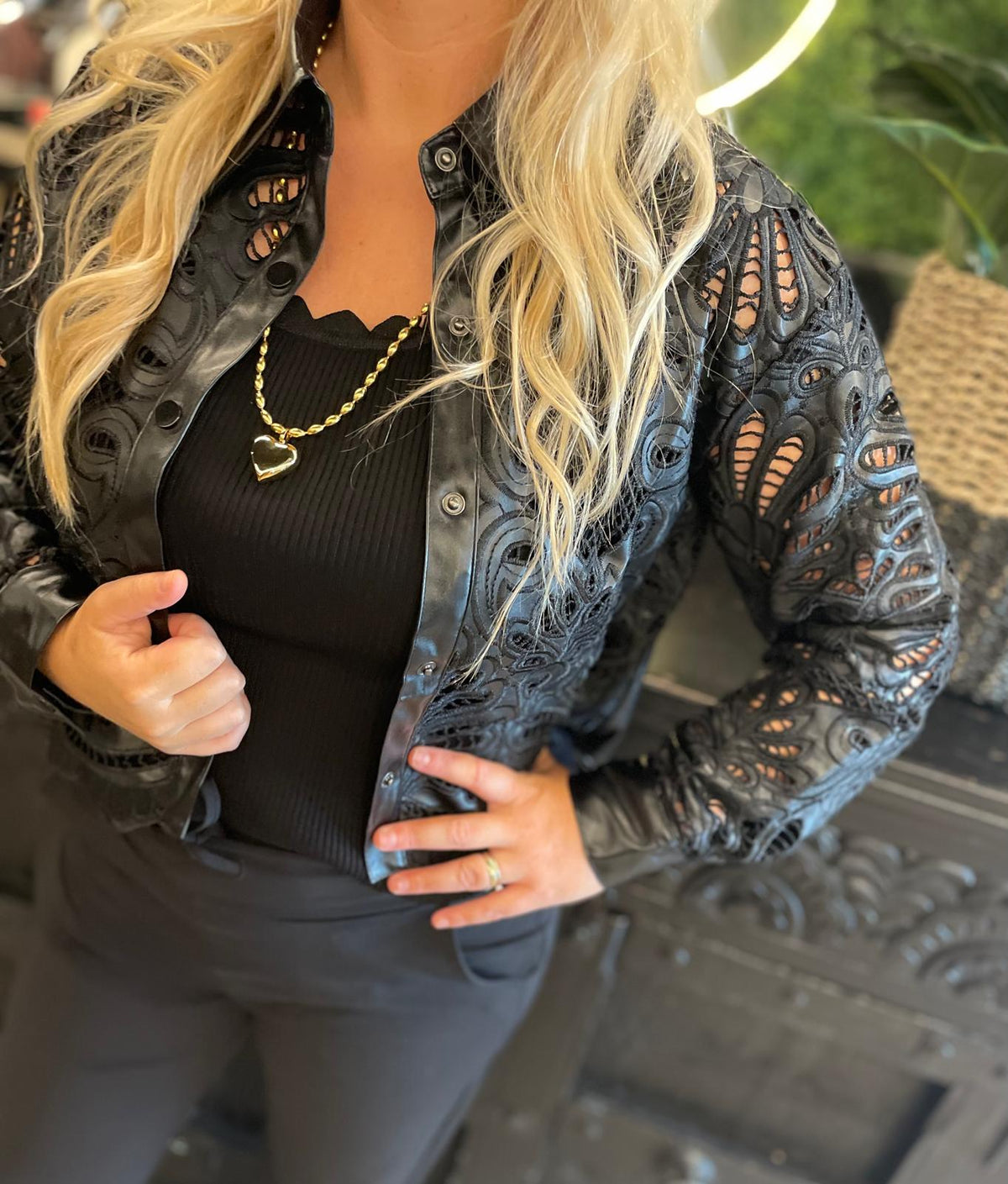 Blouse Leatherlook zwart