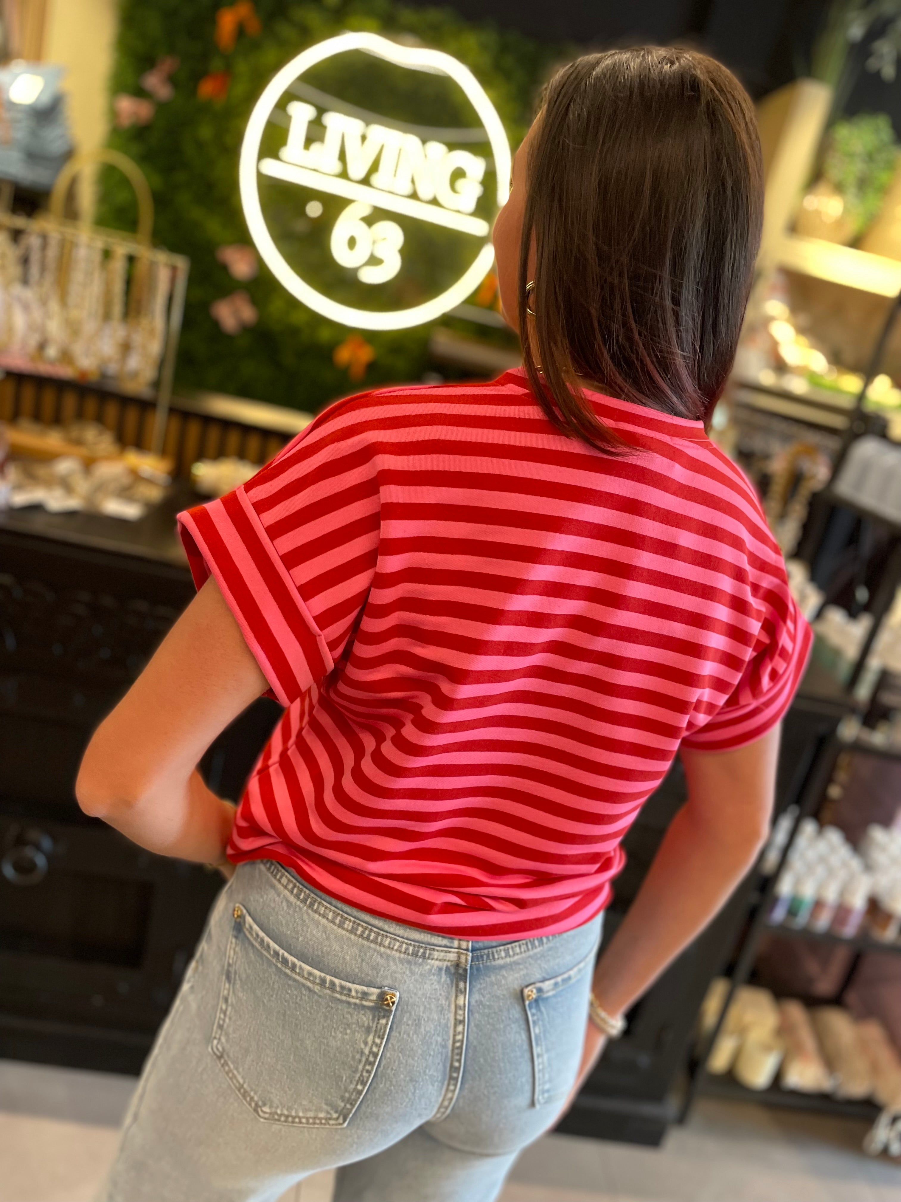 Tshirt soho gestreept - roze & beige