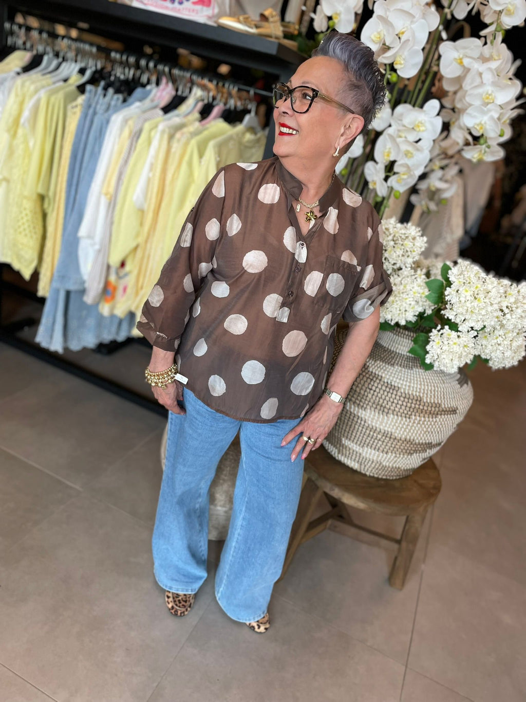 Blouse Dots bruin