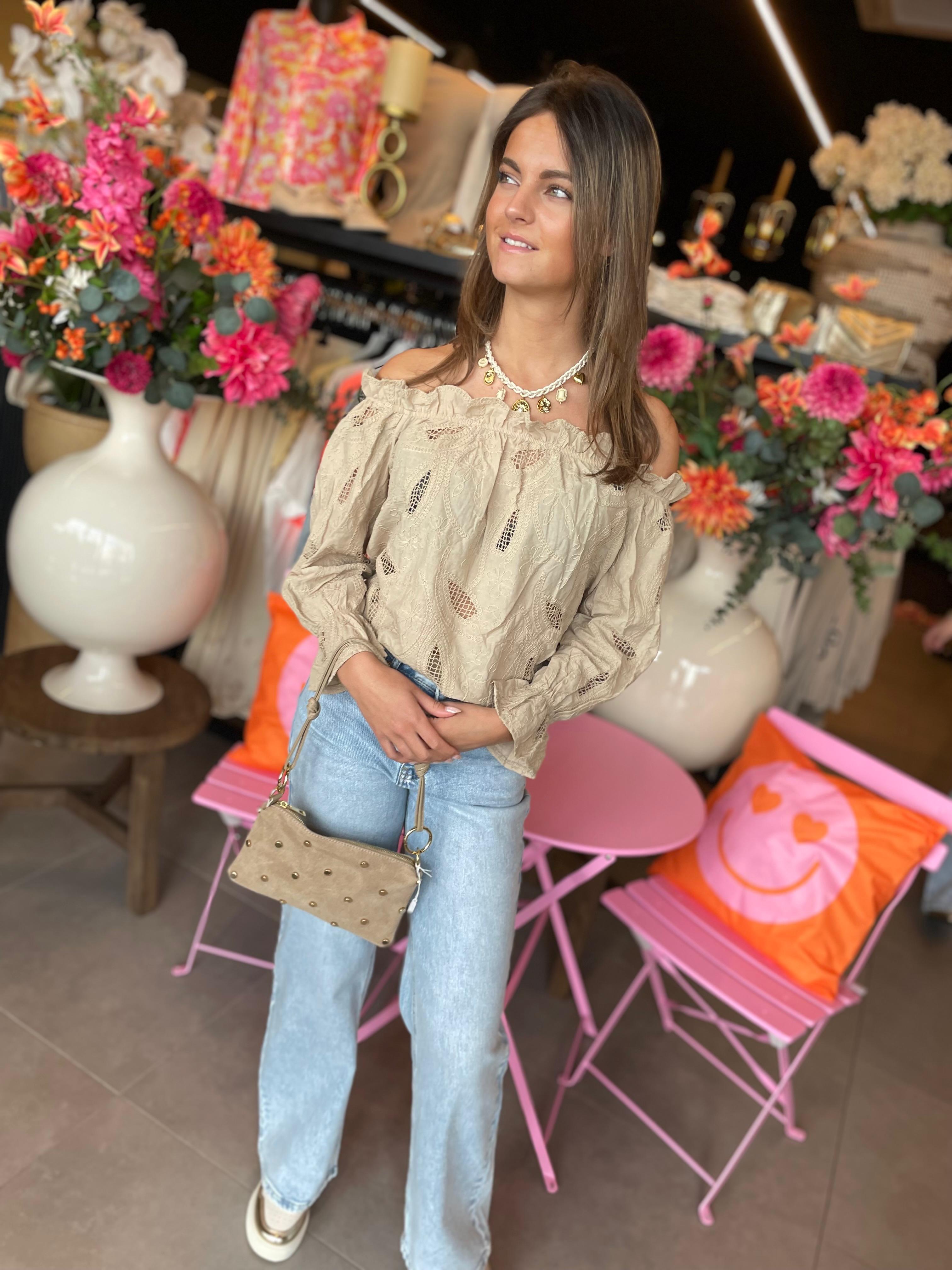 Off shoulder top Reuske taupe