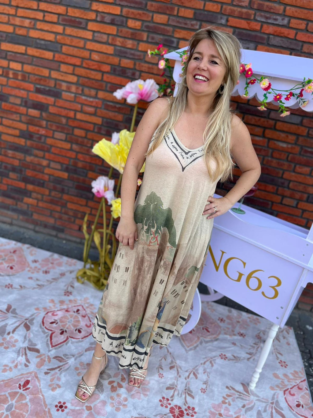 Spaghetti jurk Bonnie beige