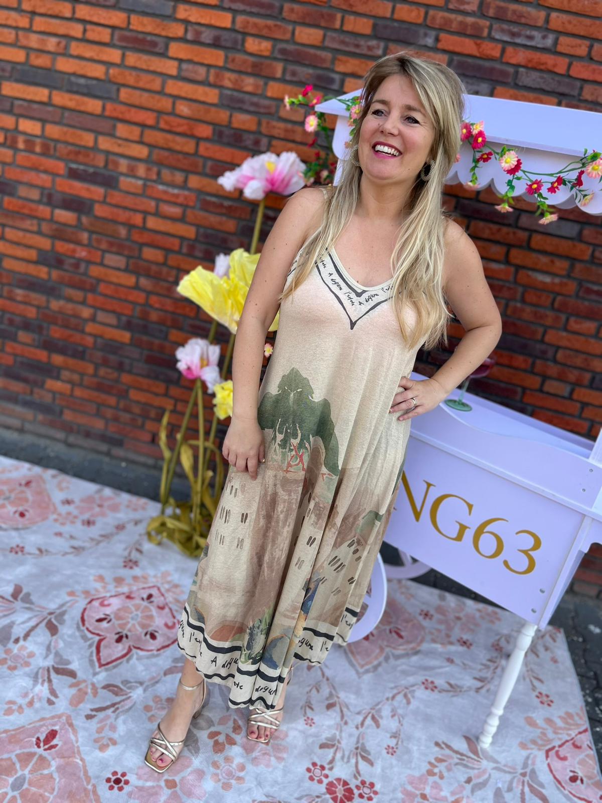 Spaghetti jurk Bonnie beige