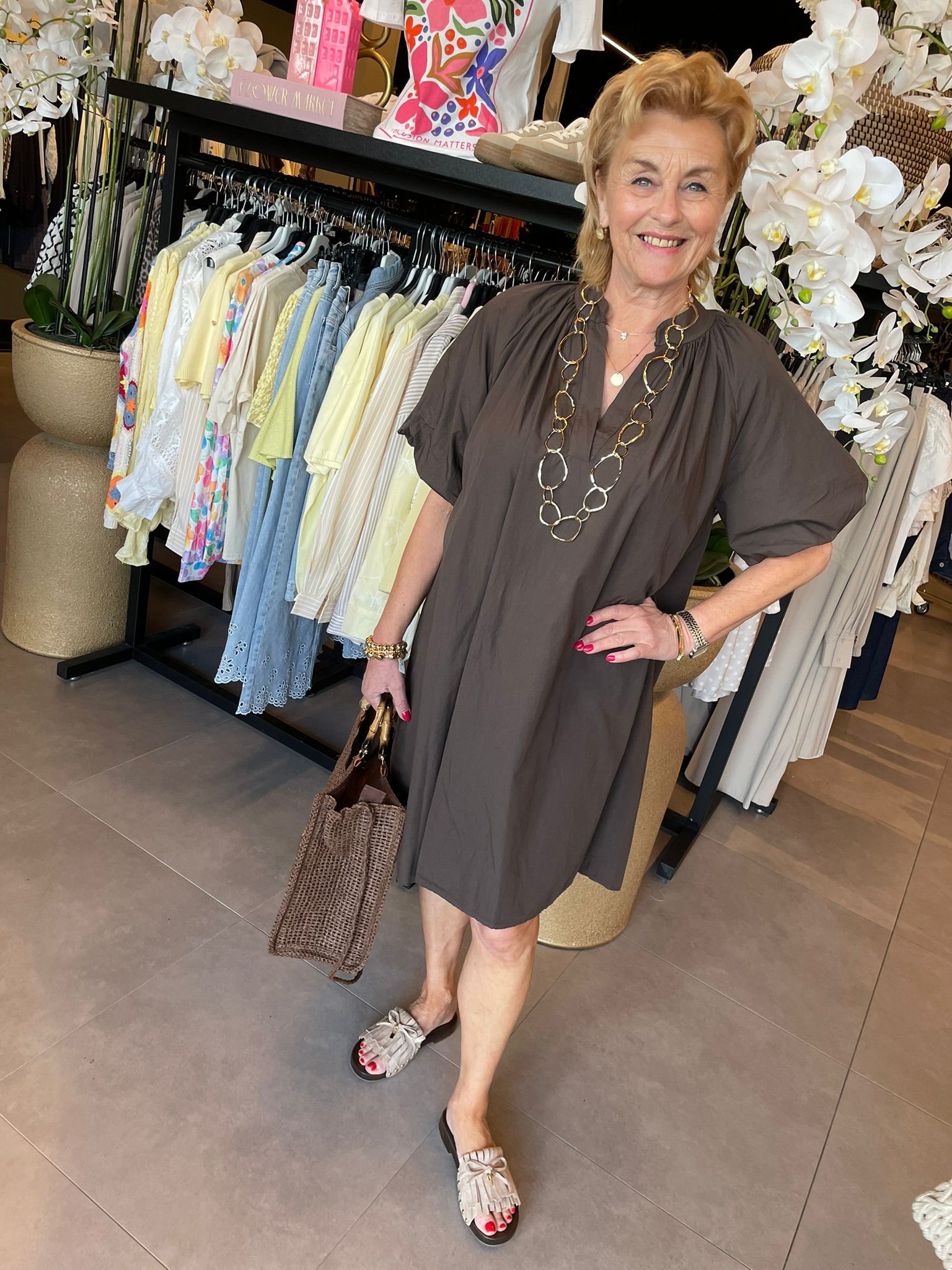 Jurk Chloe - Taupe & Bruin