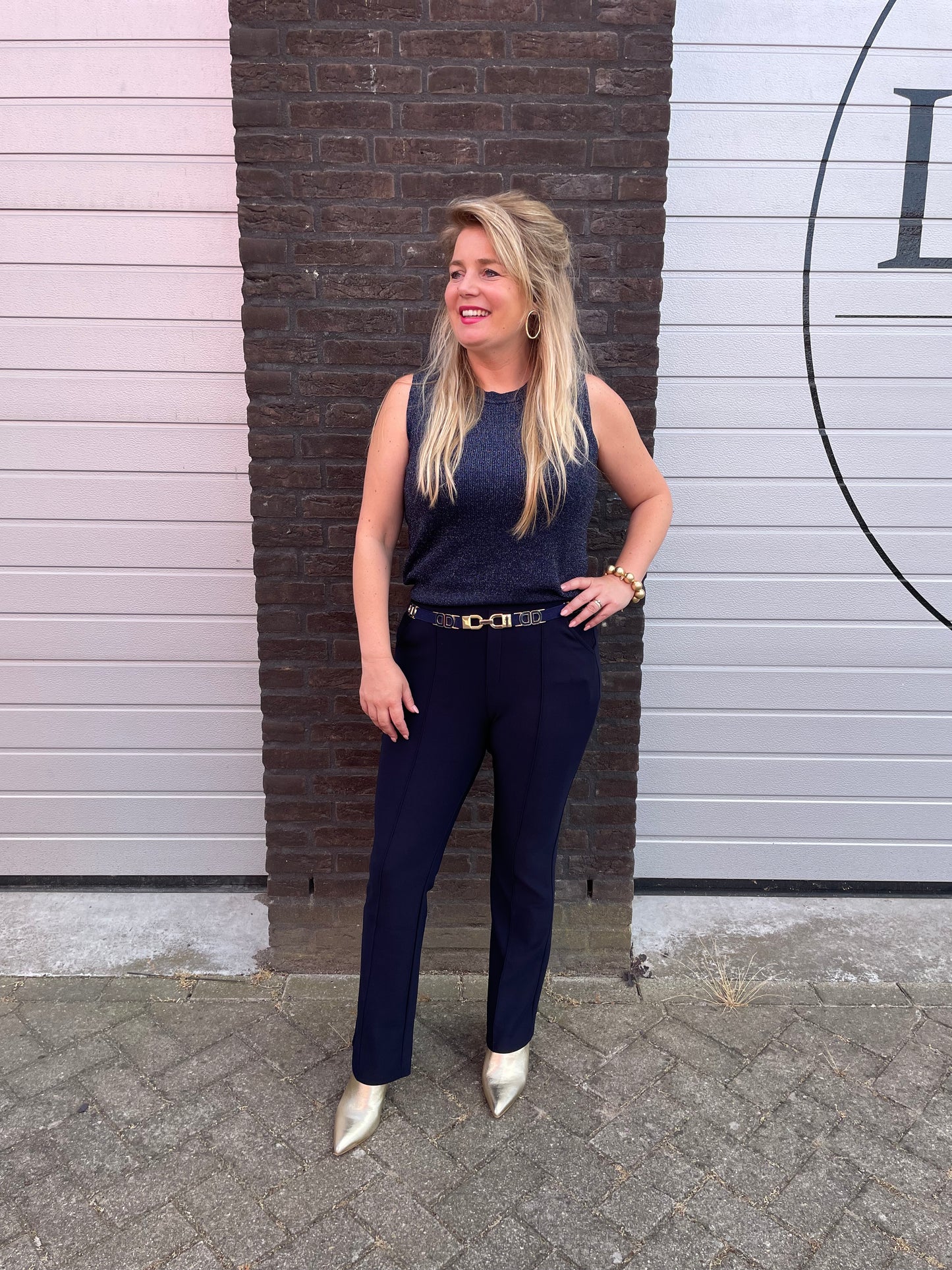 Legging met bies blauw