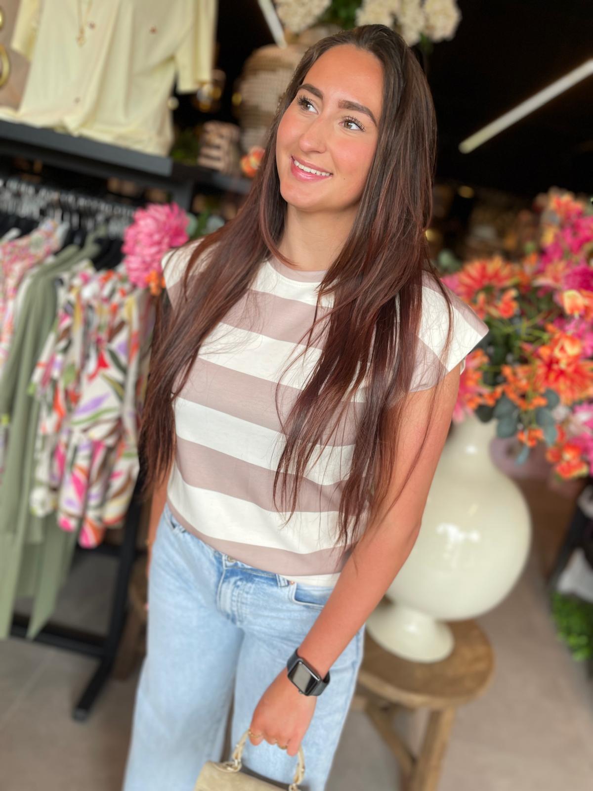 Gestreepte top beige wit