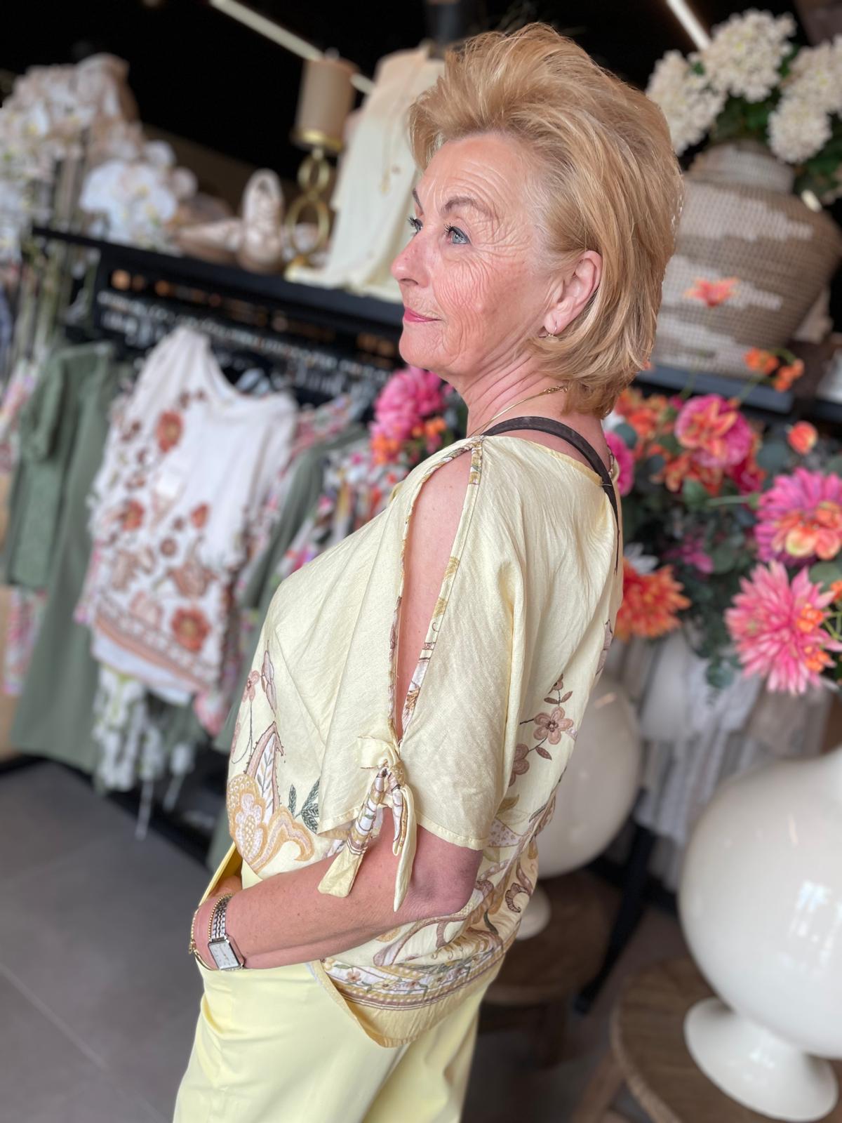 Blouse open schouder reva geel