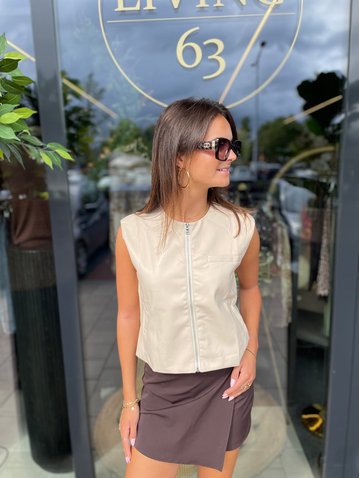 Leather look top beige