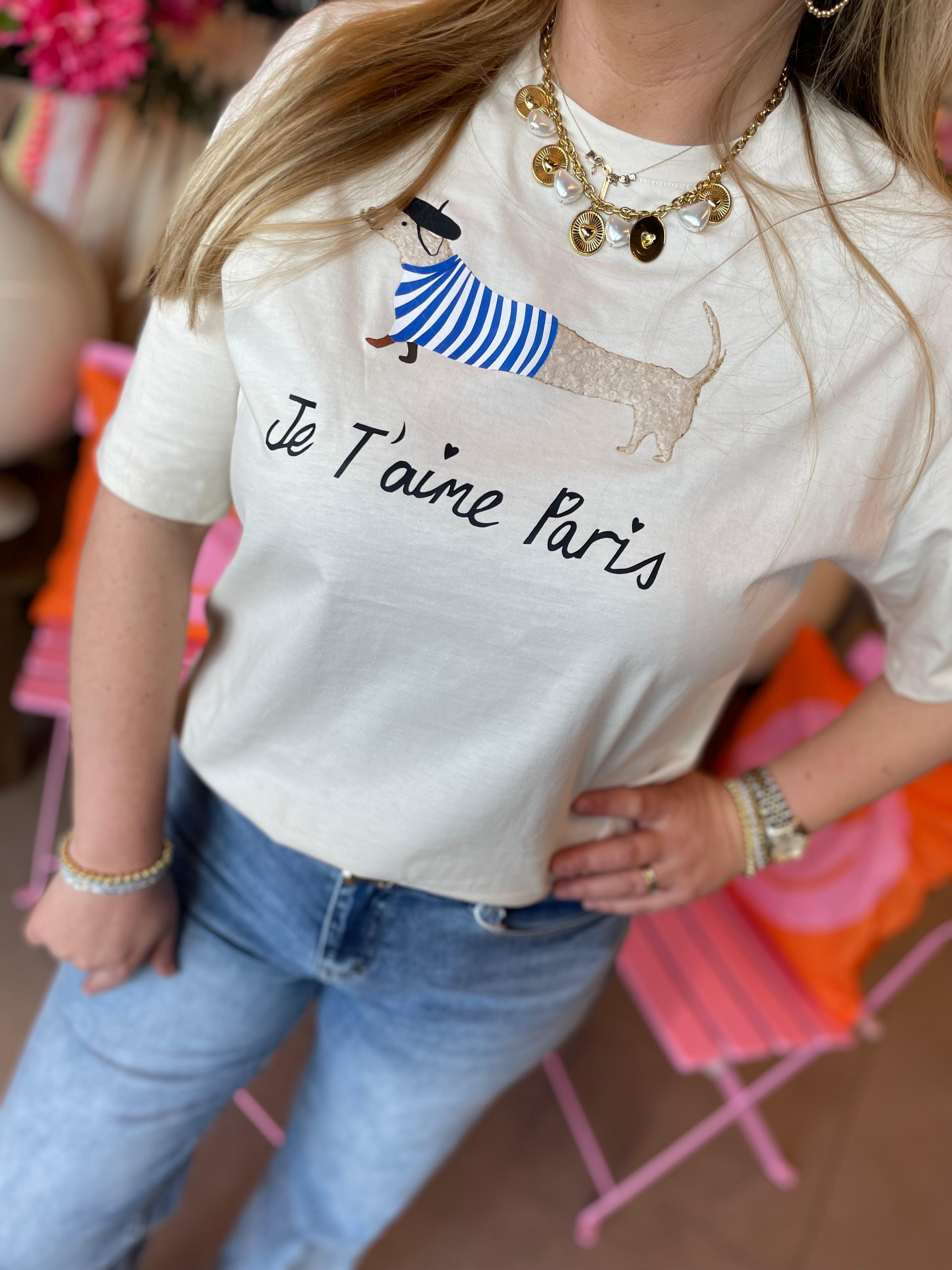T-shirt Teckel Parijs beige