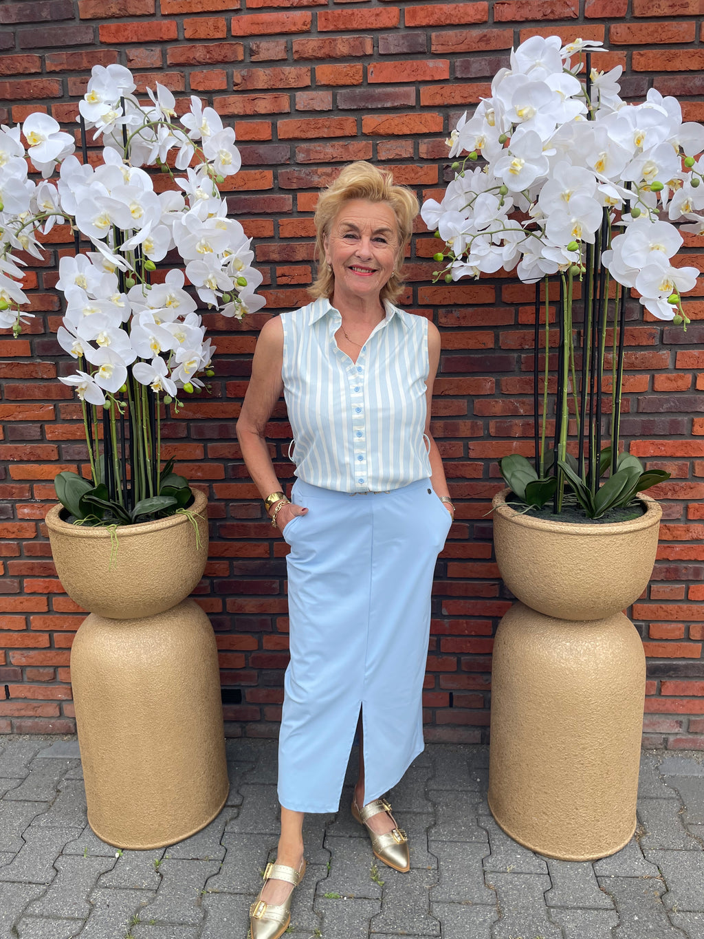 Triple Nine Top BLS-5944 Lichtblauw streep