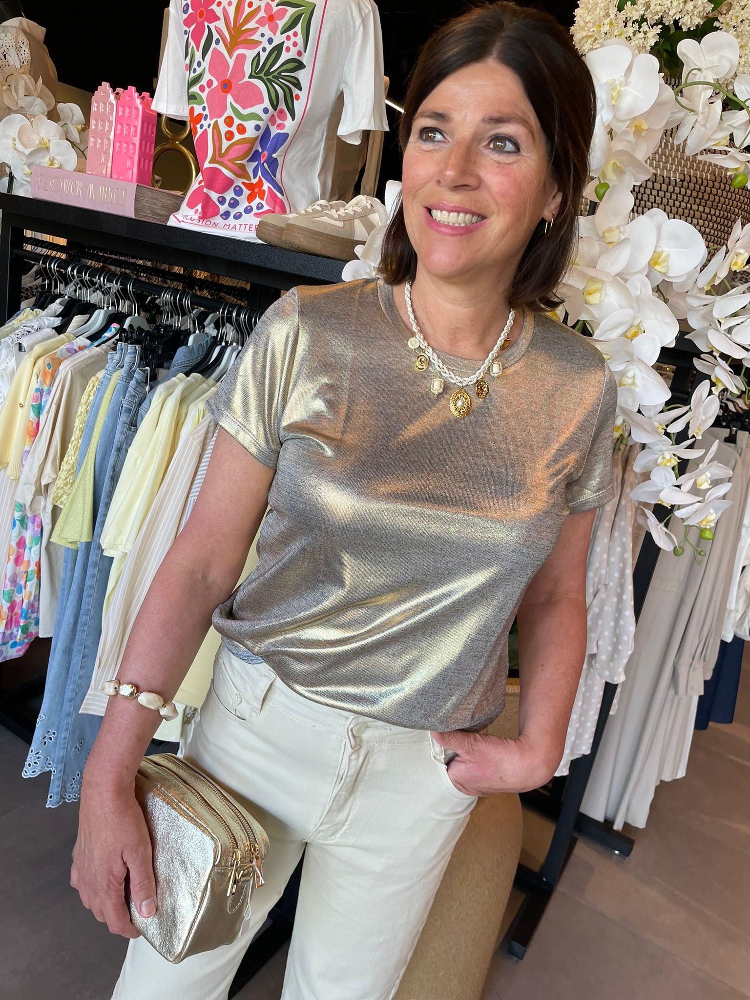 T-shirt goud ronde hals