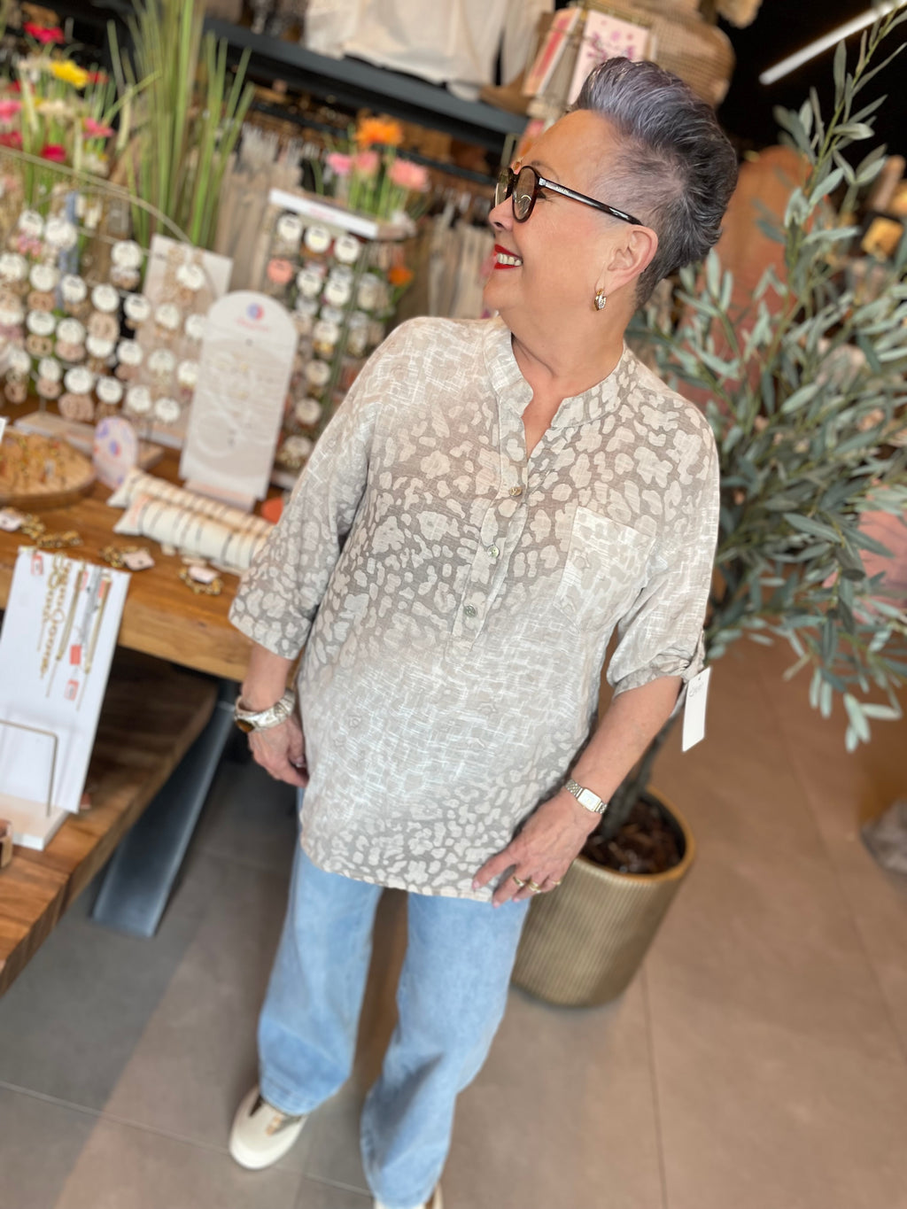 Katoenen blouse loes beige