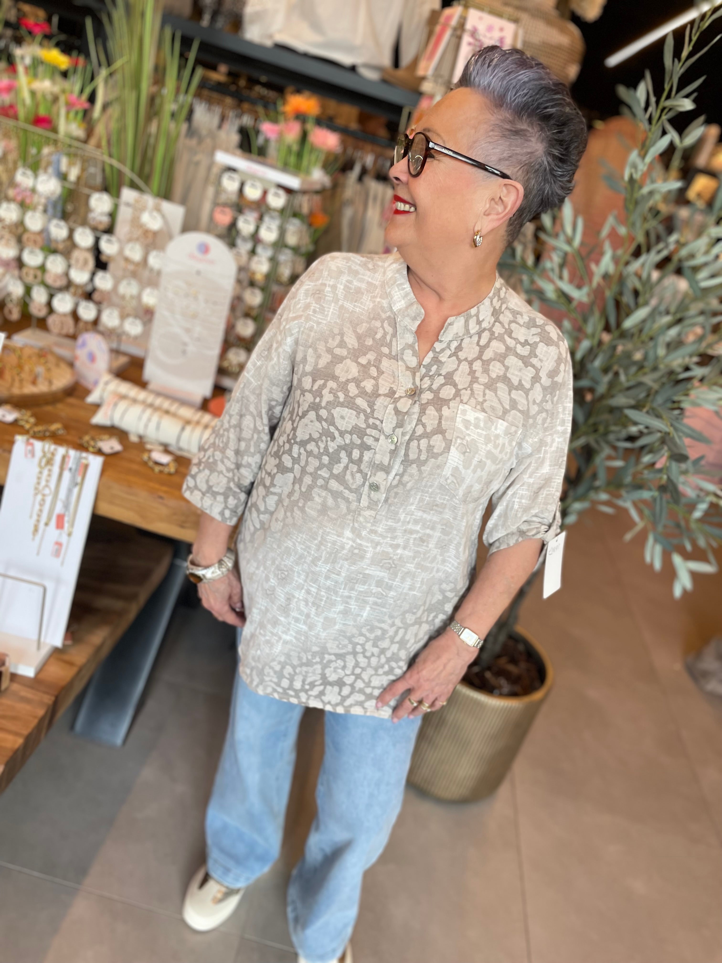 Katoenen blouse loes beige