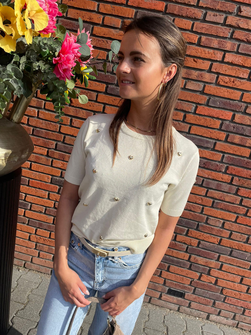 T-shirt Lola hartjes wolwit