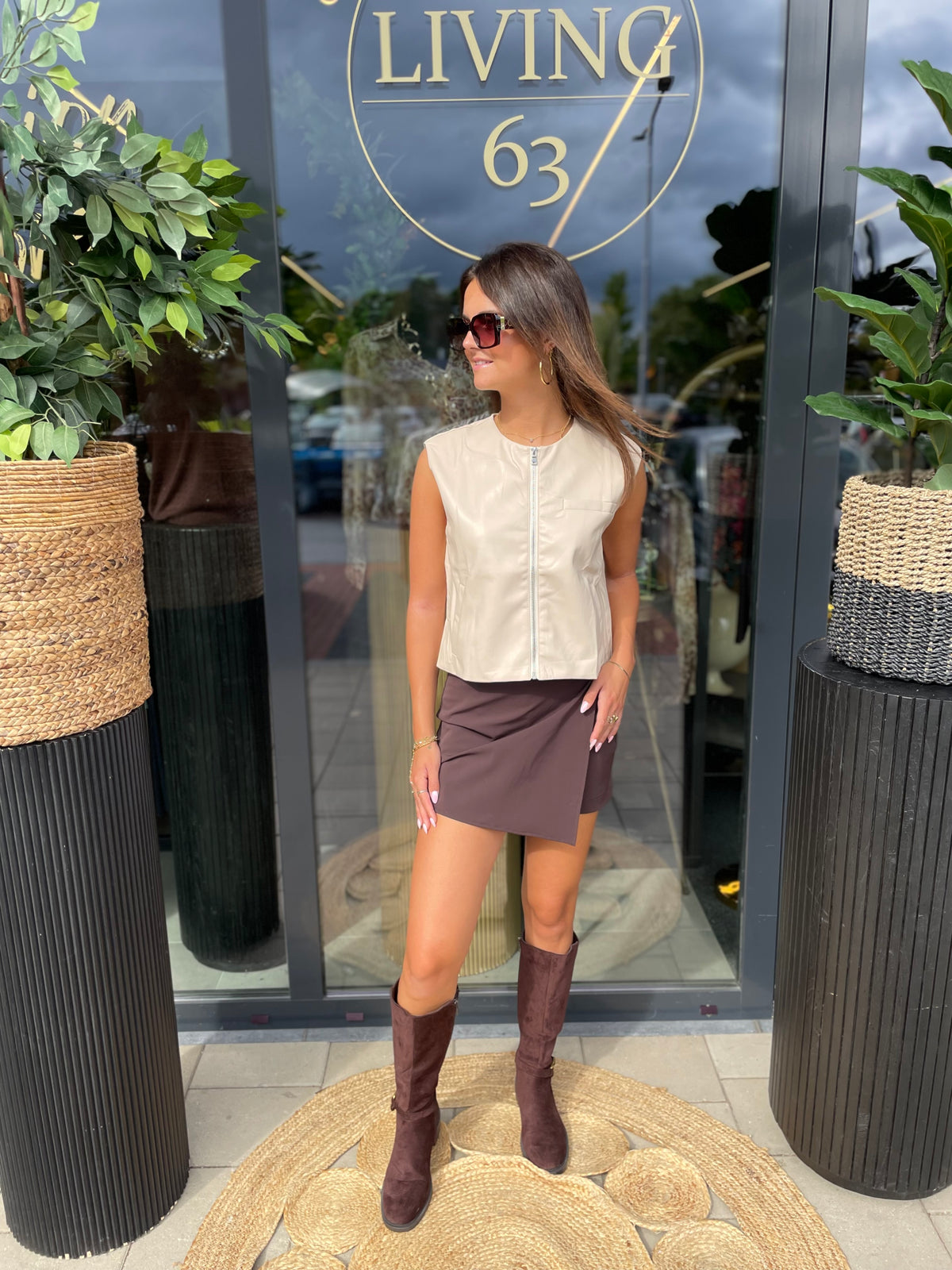 Leather look top beige