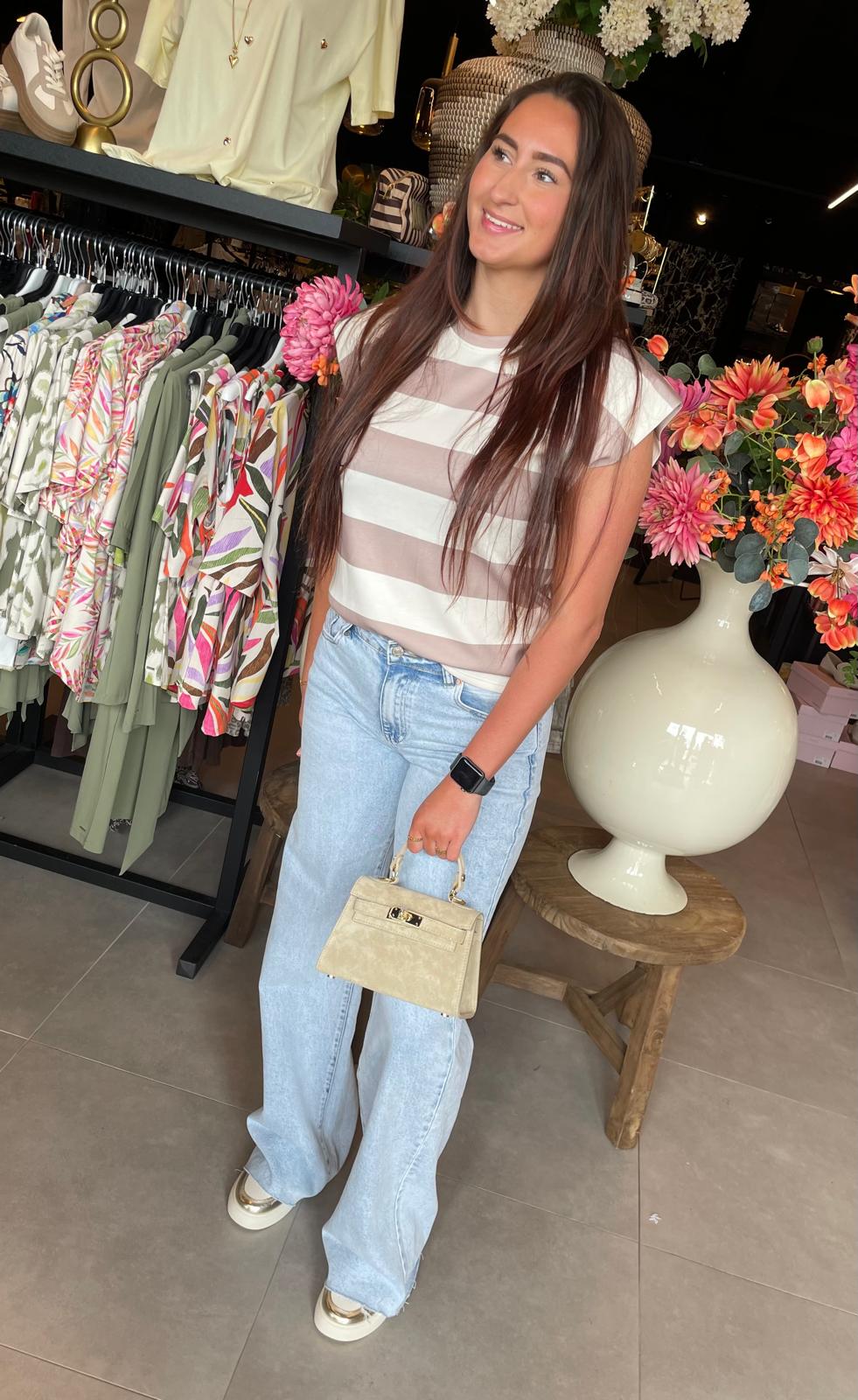 Gestreepte top beige wit