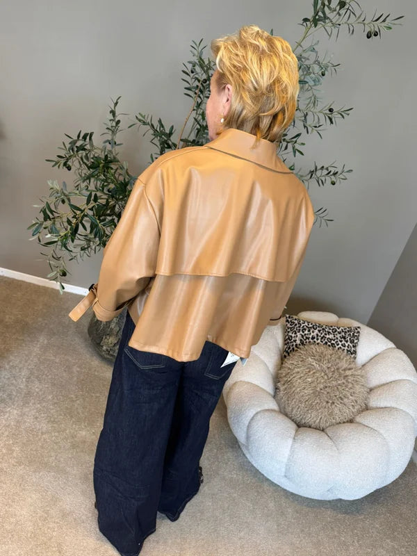 Trenchcoat leer camel