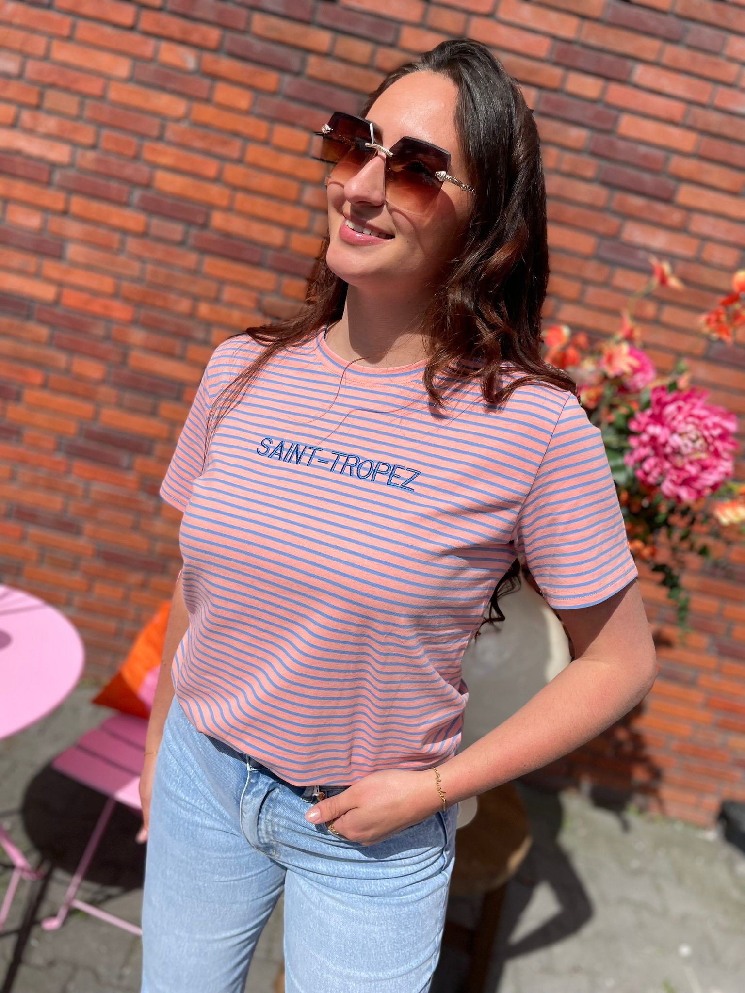 T-shirt gestreept Saint Tropez lichtroze