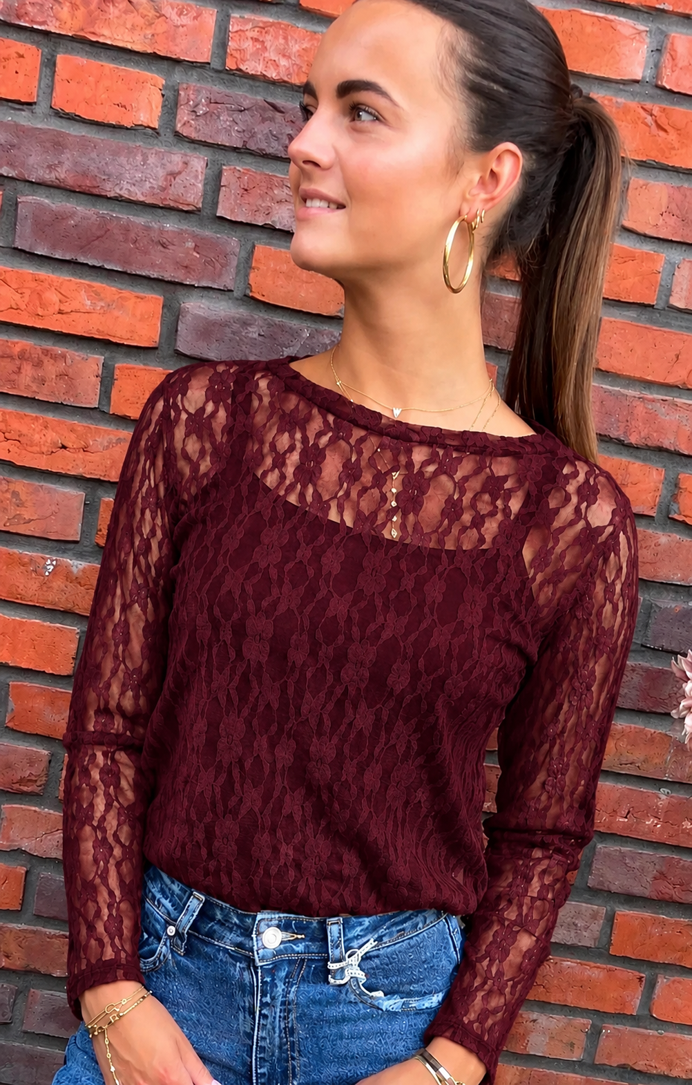 Top Dava Kanten top bordeaux