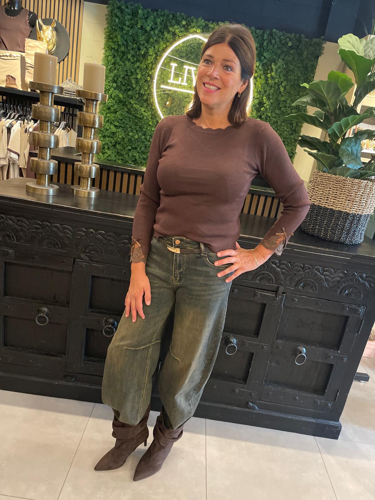 Top Lise kanten detail bruin