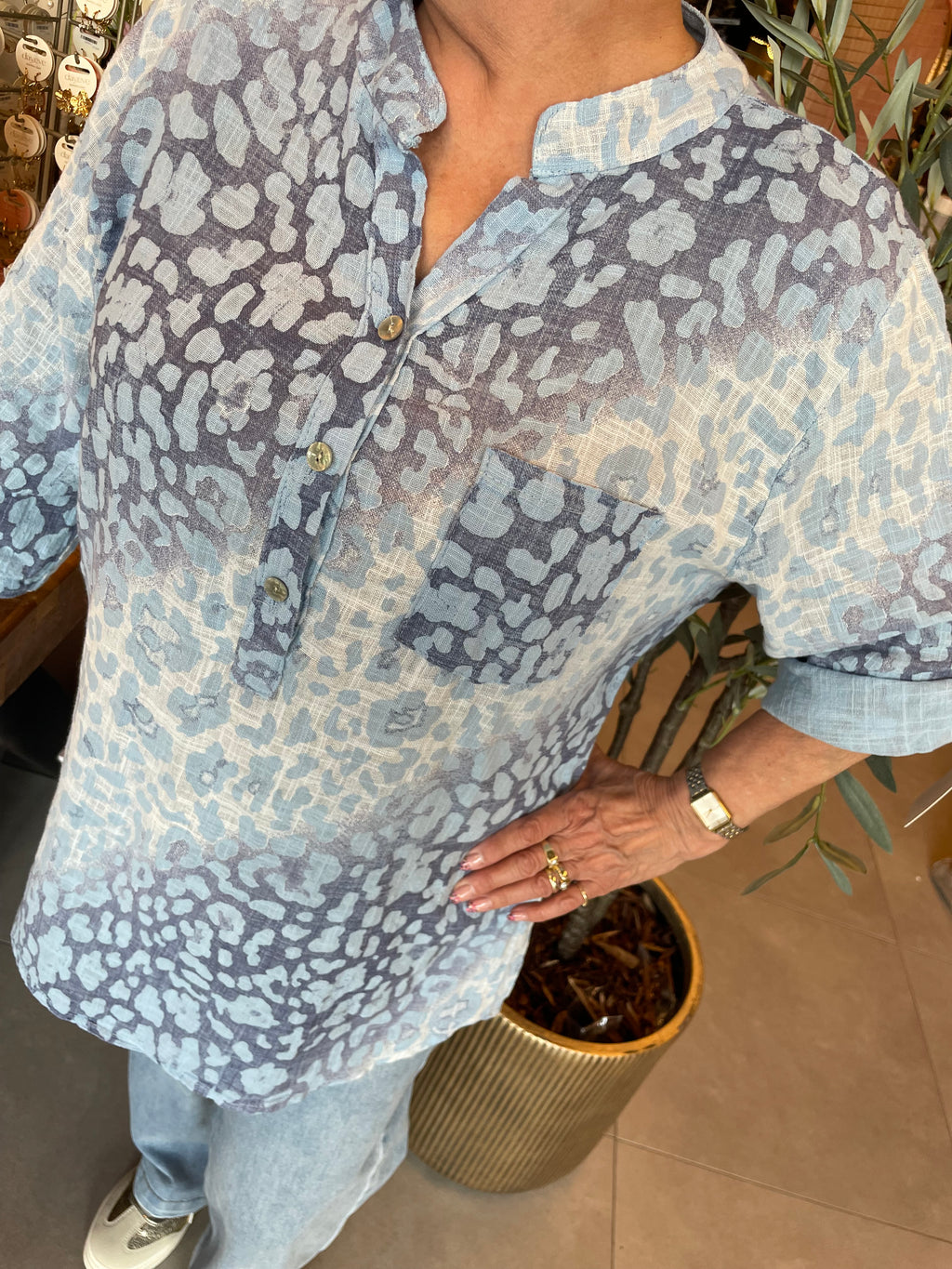 Katoenen blouse loes blauw
