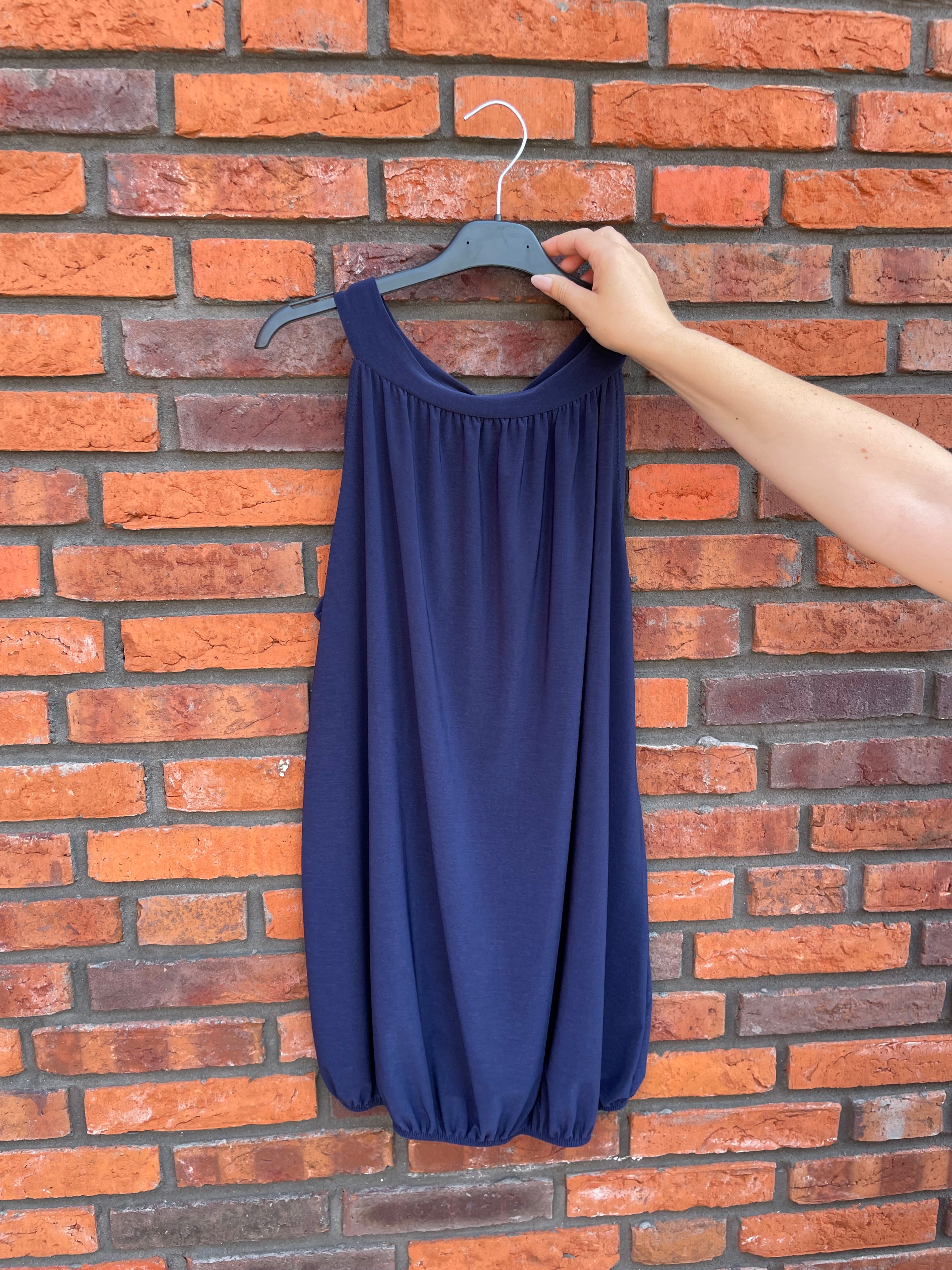 Haltertop effen Blauw