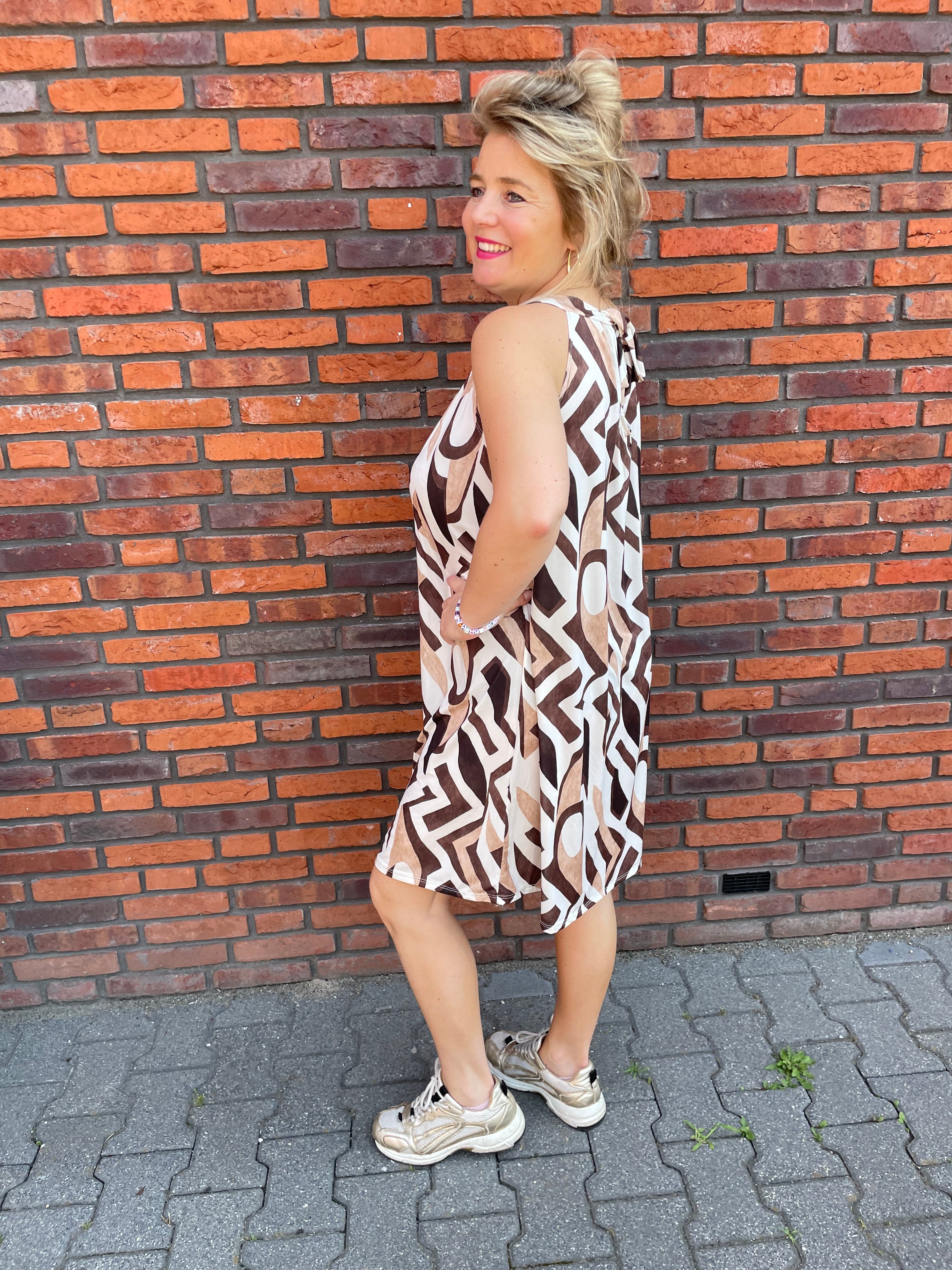 Halterjurk Print bruin