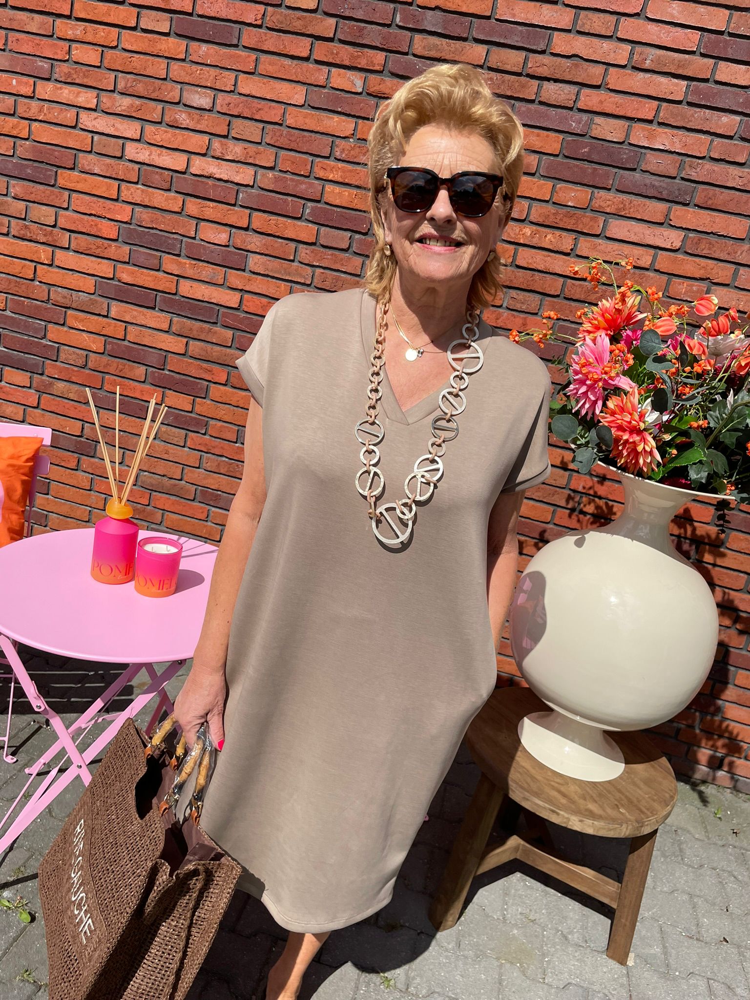 Jurk Fien - blauw, taupe & beige