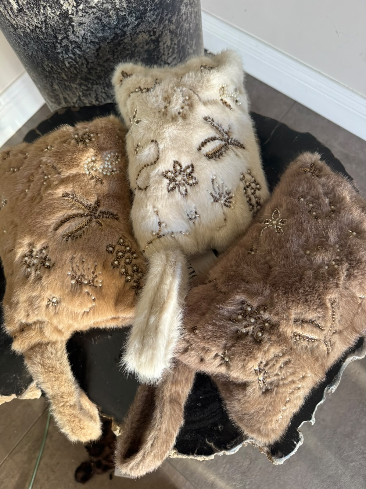 Tasje fluffy bruin, cognac en beige