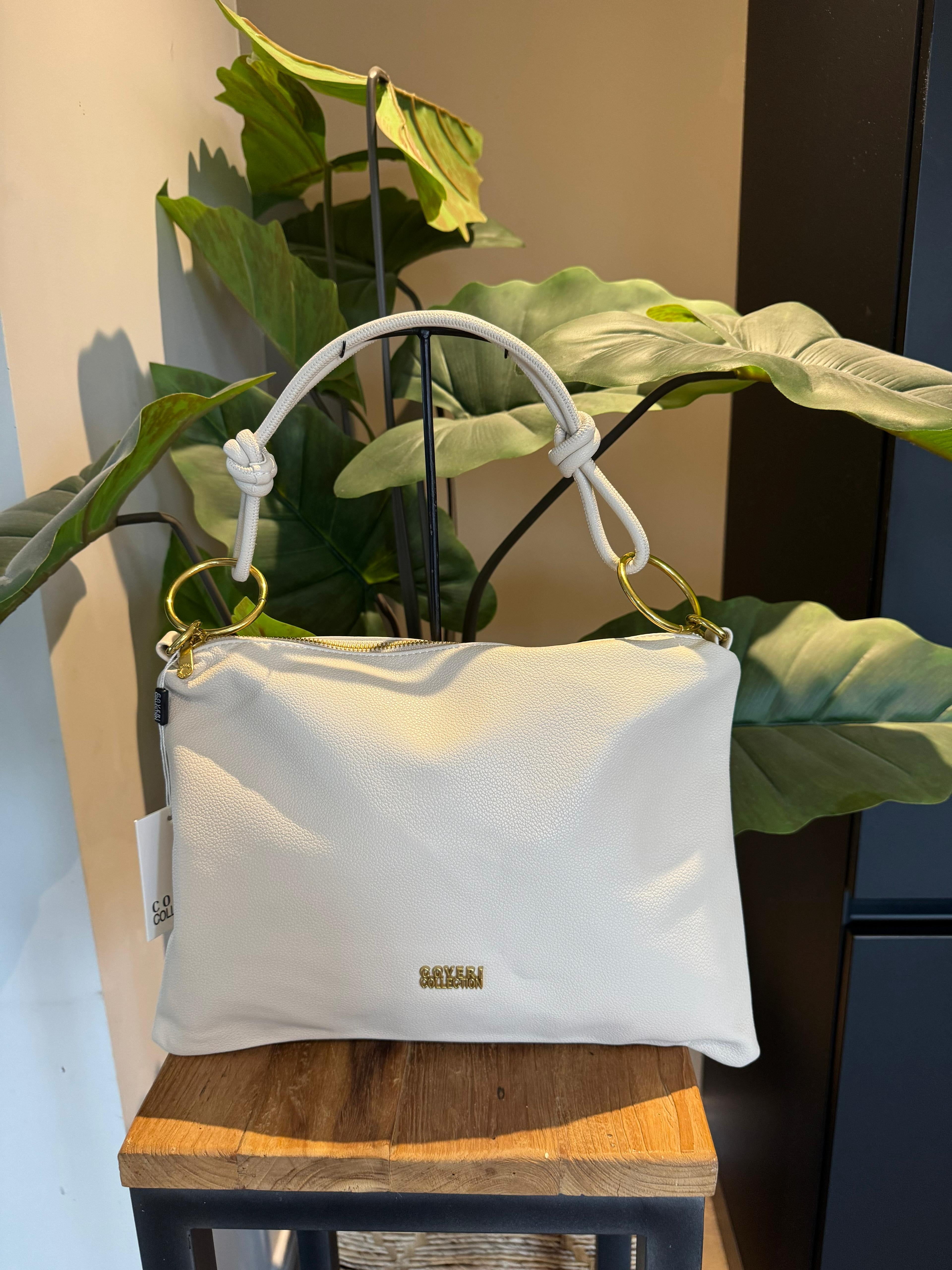 leatherlook tas Sally groot beige