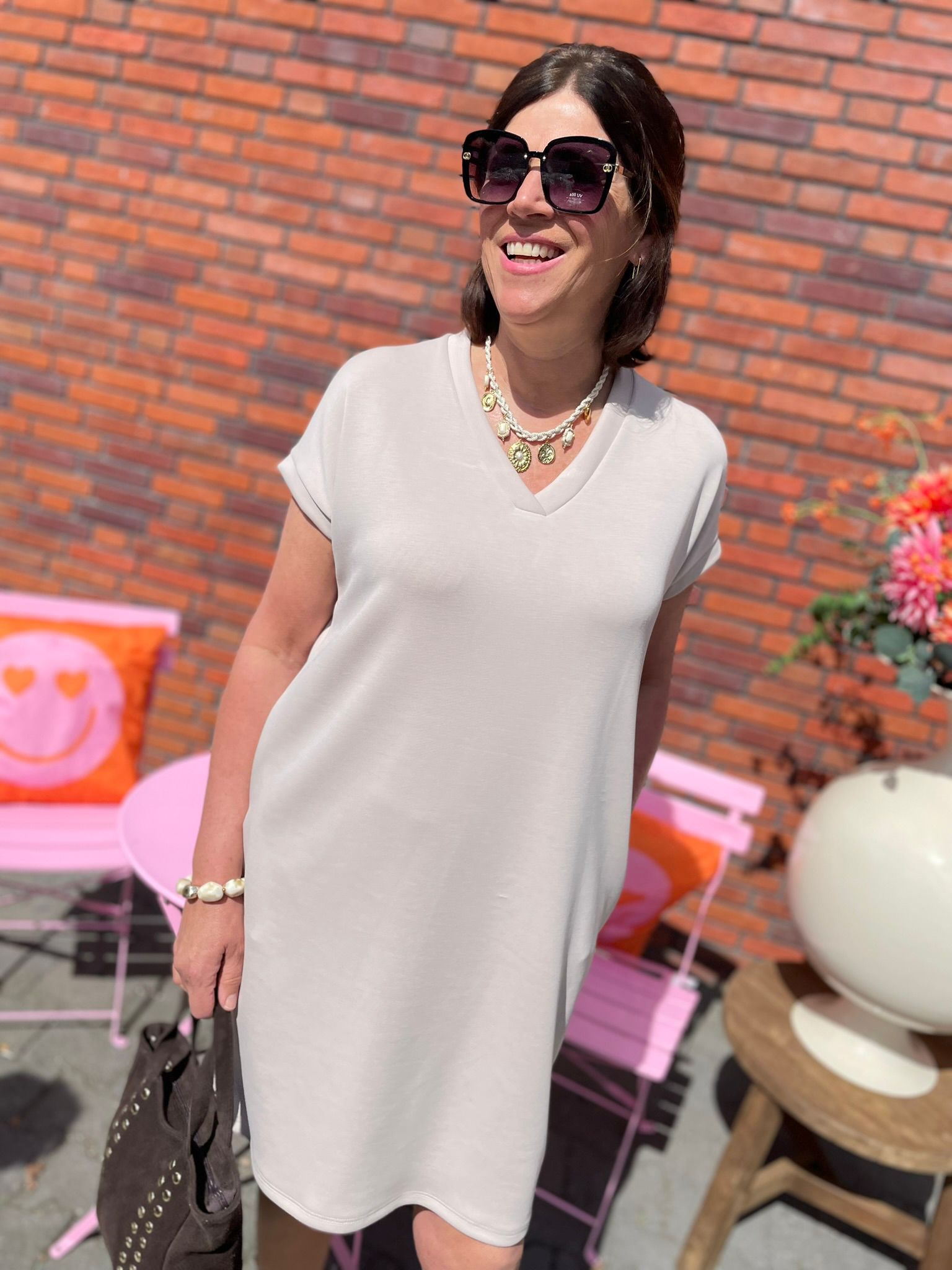Jurk Fien - blauw, taupe & beige