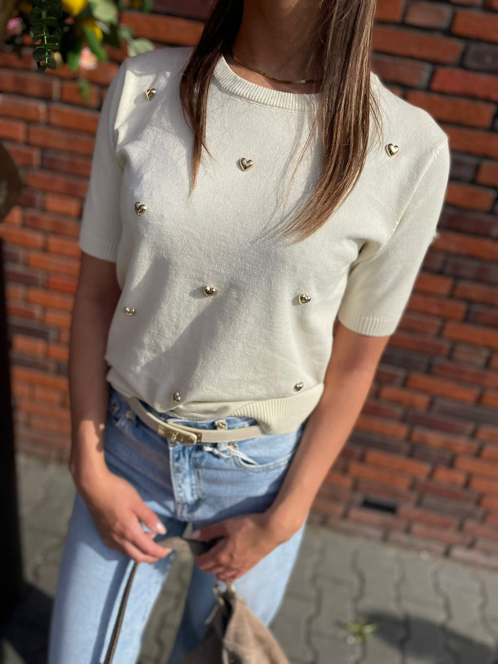 T-shirt Lola hartjes wolwit
