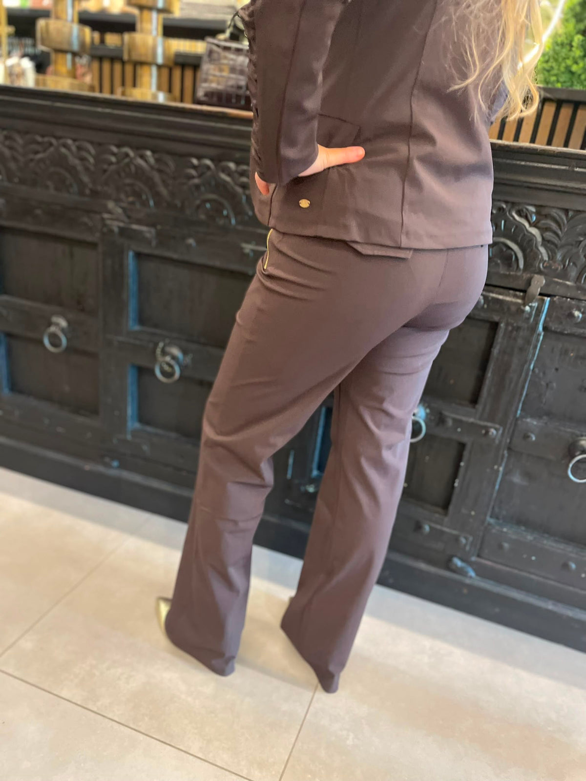 Angelle milan - Straight broek donkerbruin 2112A