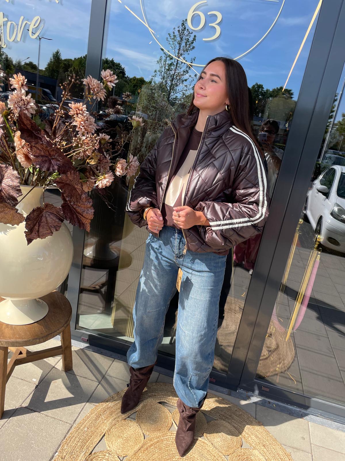 Jas Lou lange mouw streep bruin