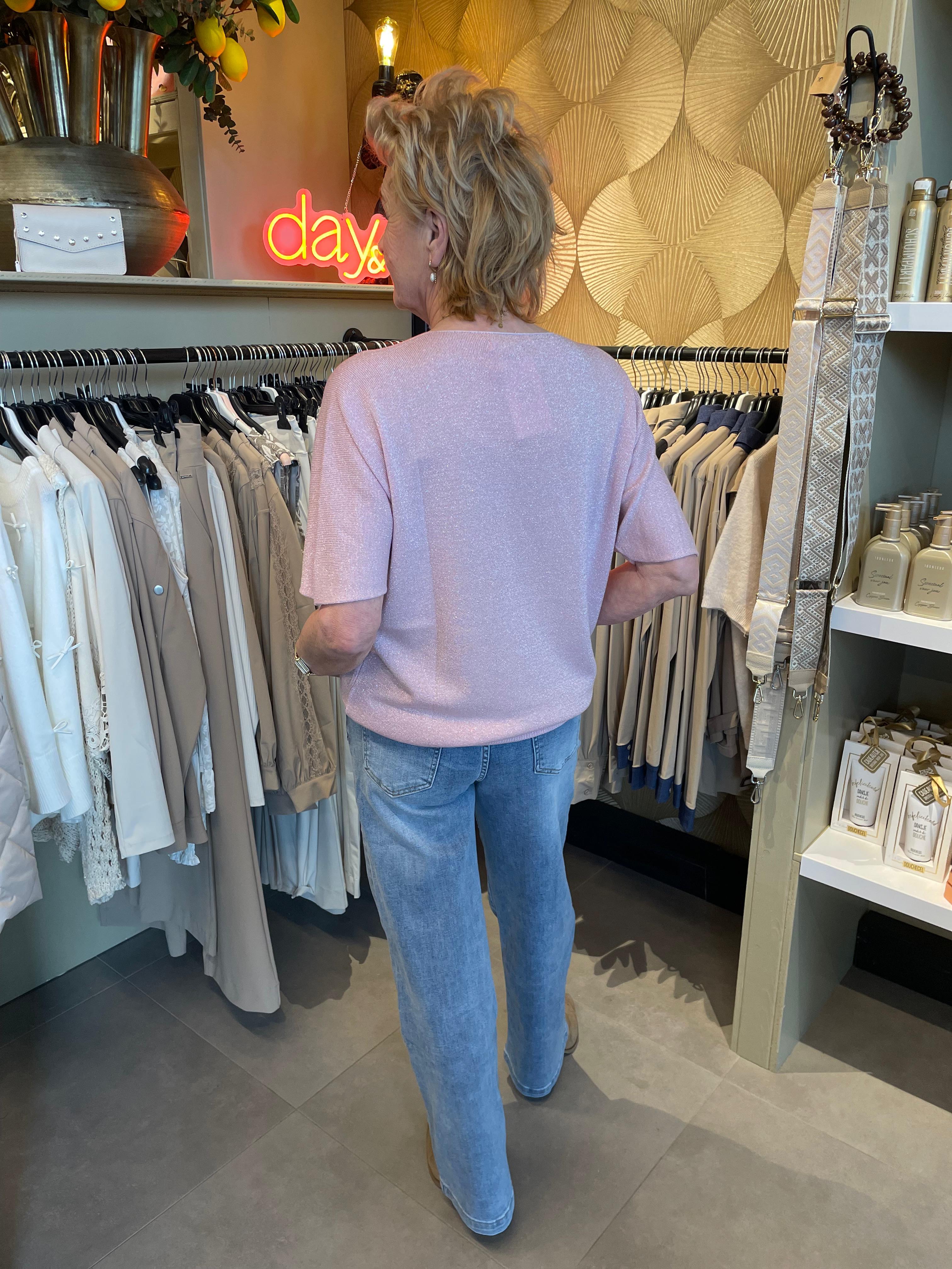 Triple Nine top Isa glitter roze