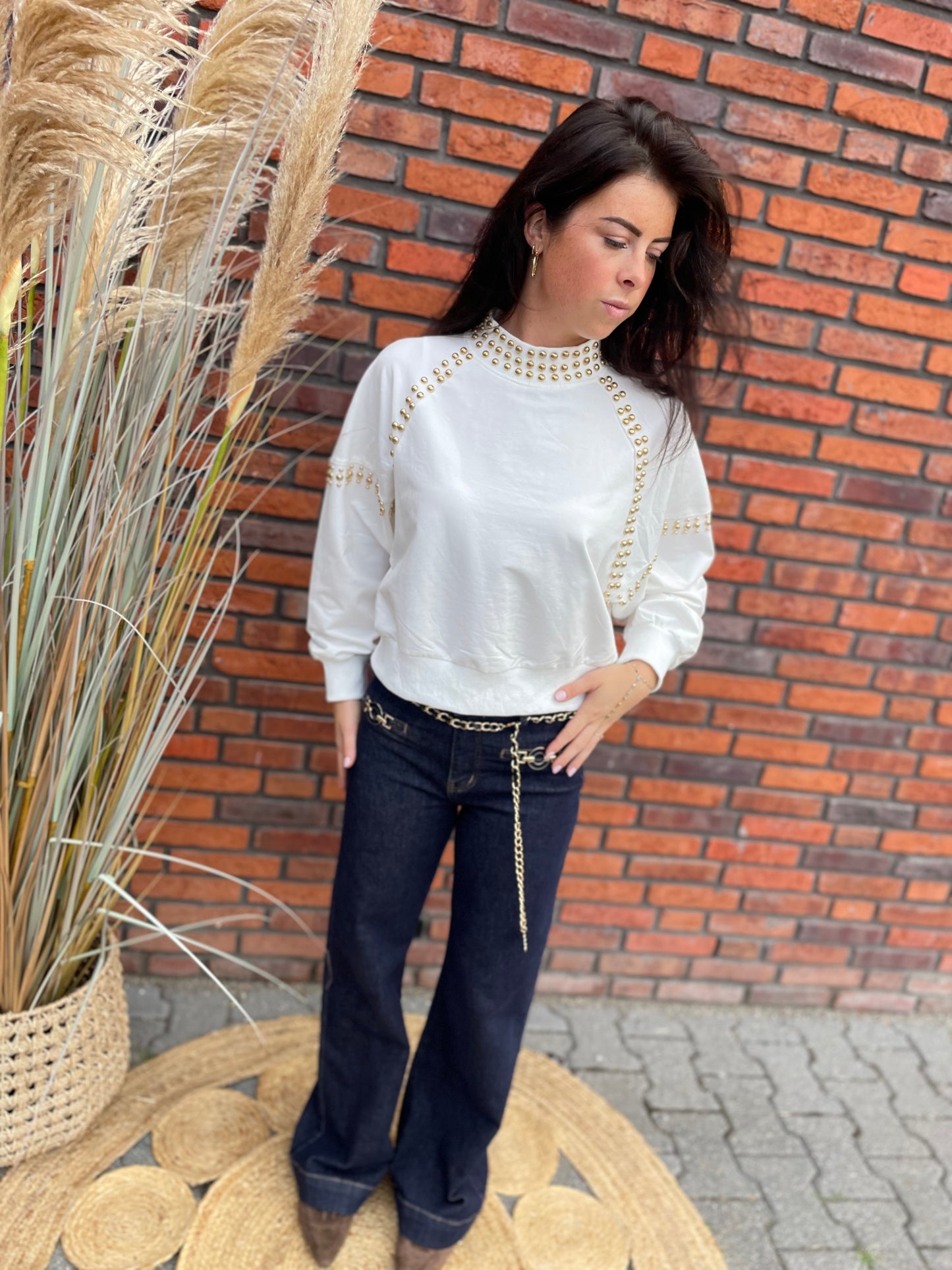 Trui Studs luxe wit/beige