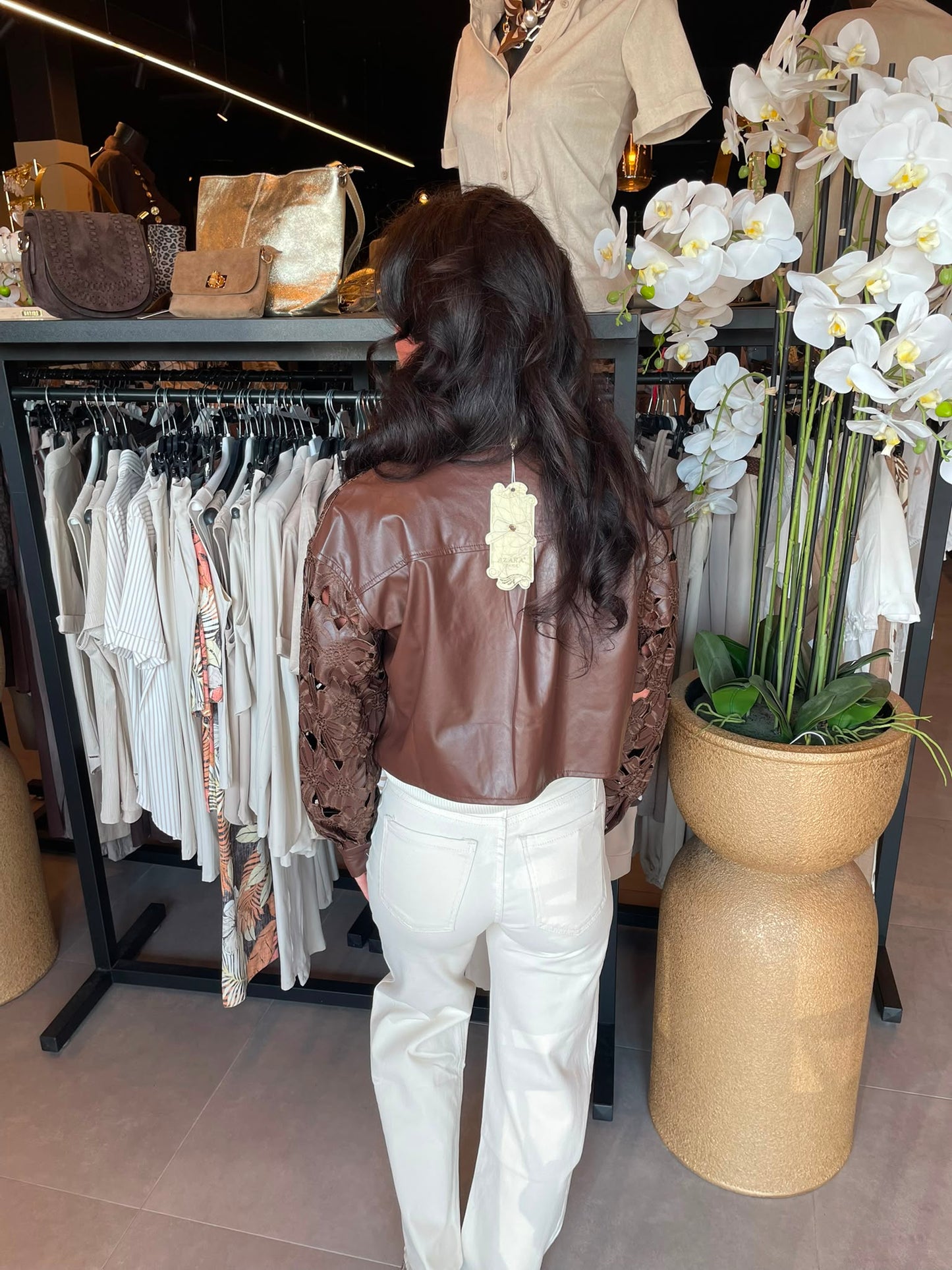Blouse Leather look bruin