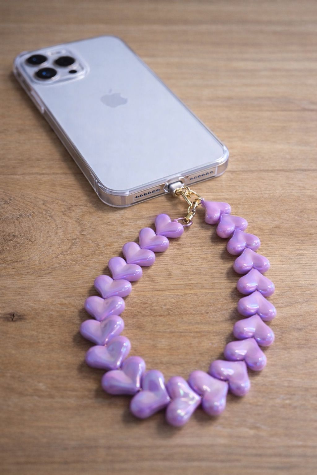 Telefoonkoord hartjes paars