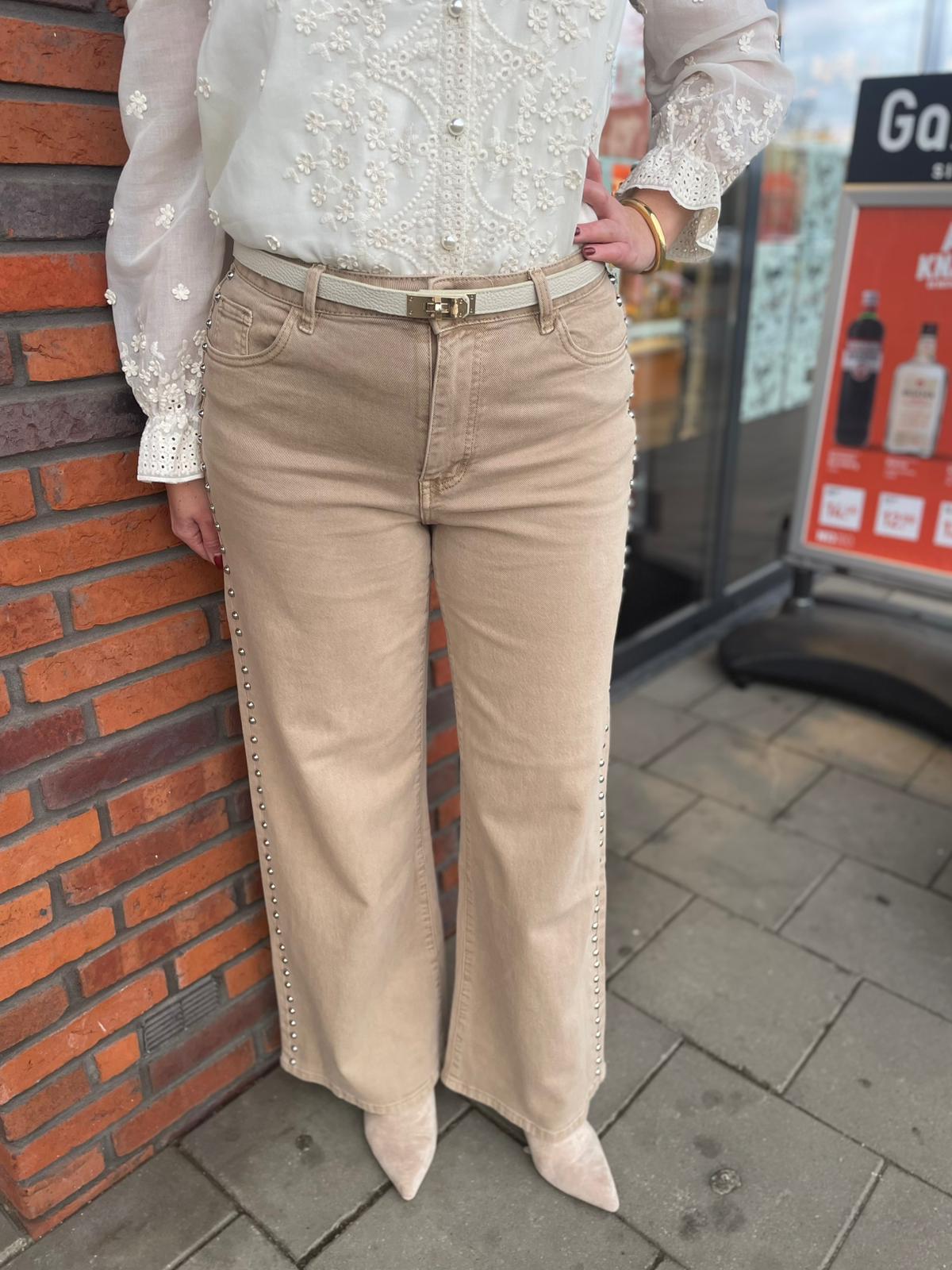 Jeans beige met studs RD9118-15