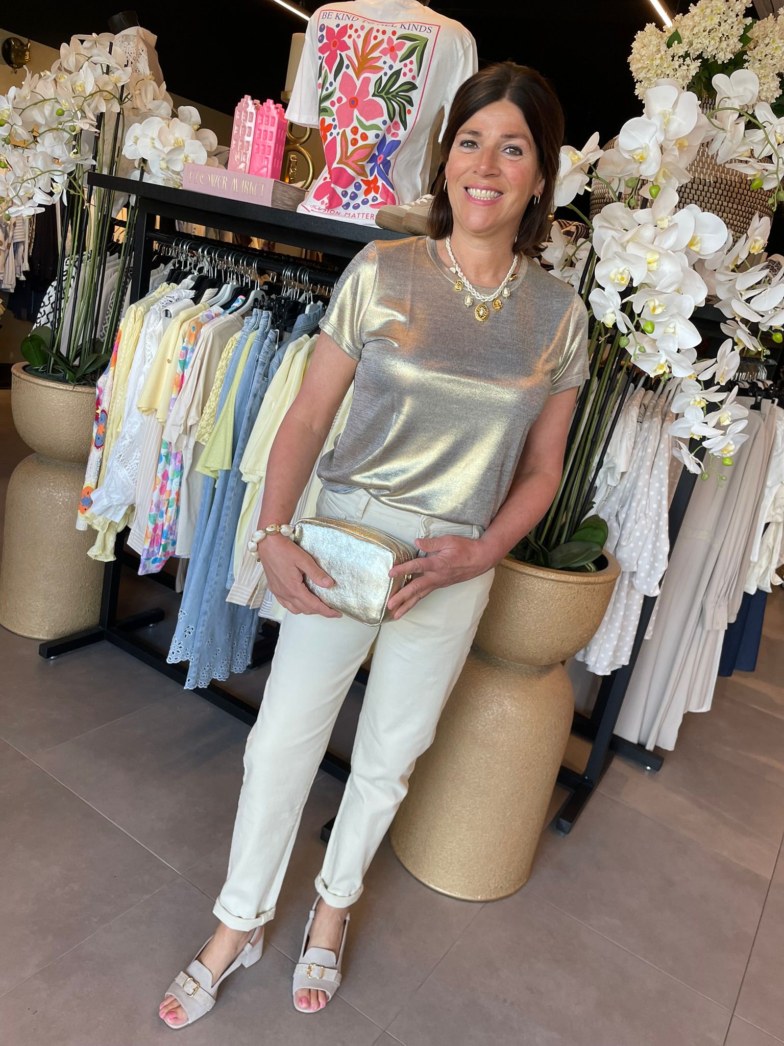 T-shirt goud ronde hals