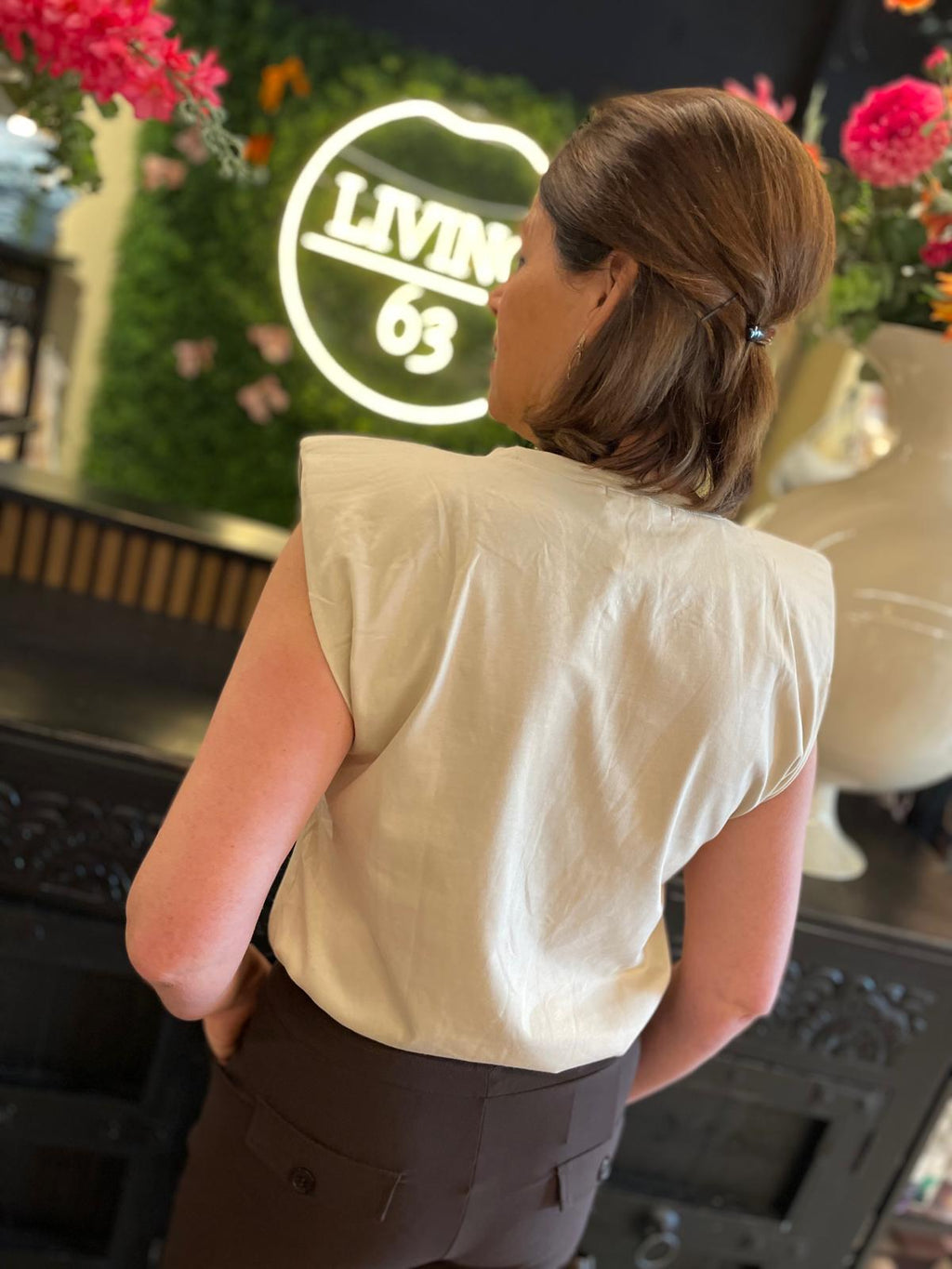 Top Naomi steentjes beige